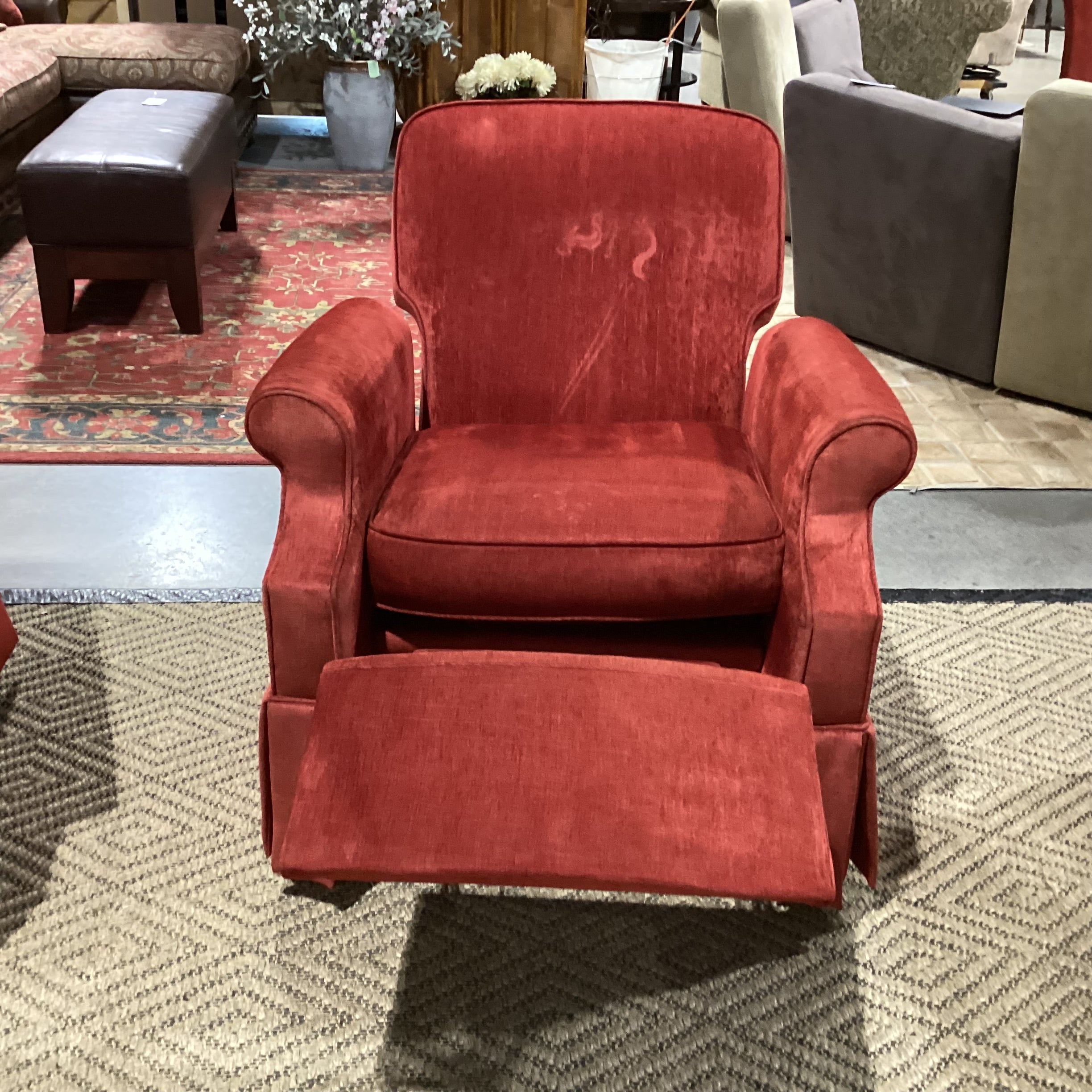 Red Ribbed Velvet Recliner Chair 34"x 36"x 38"