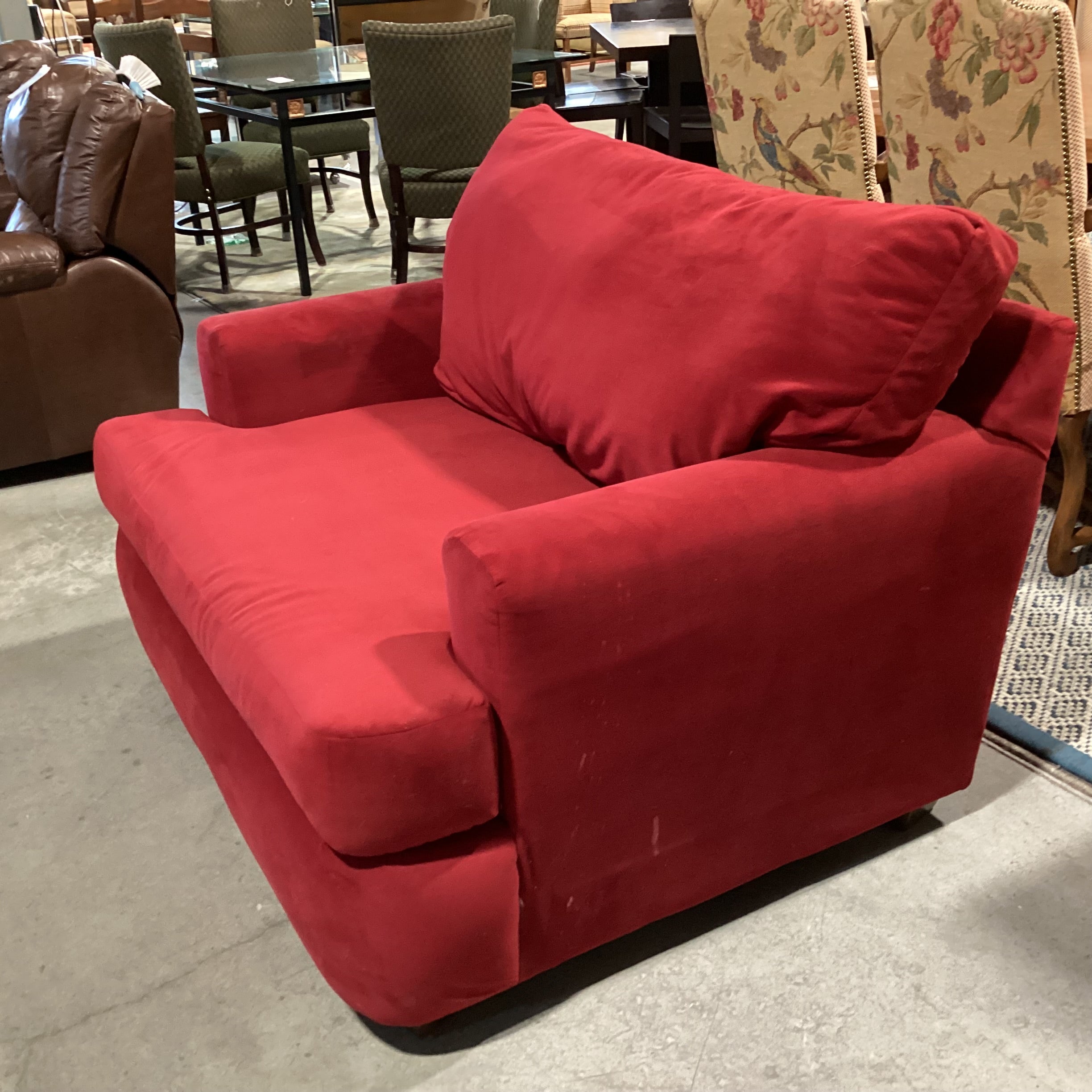 Red Plush Velvet Oversized Chair 50"x 43"x 33"