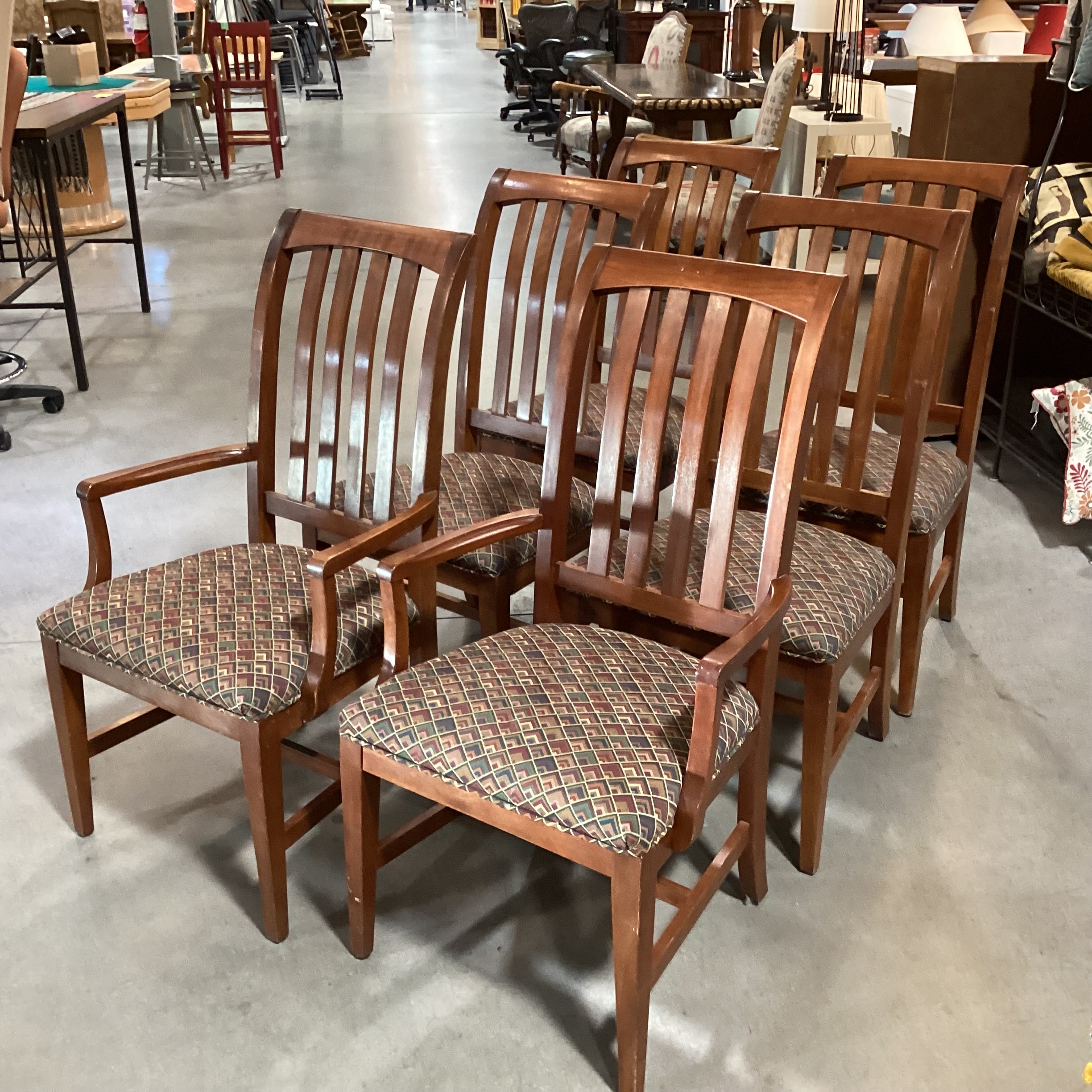 Set of 6 Carved Wood Slat Back with Upholstered Seat Dining Chairs 23"x 23"x 41"