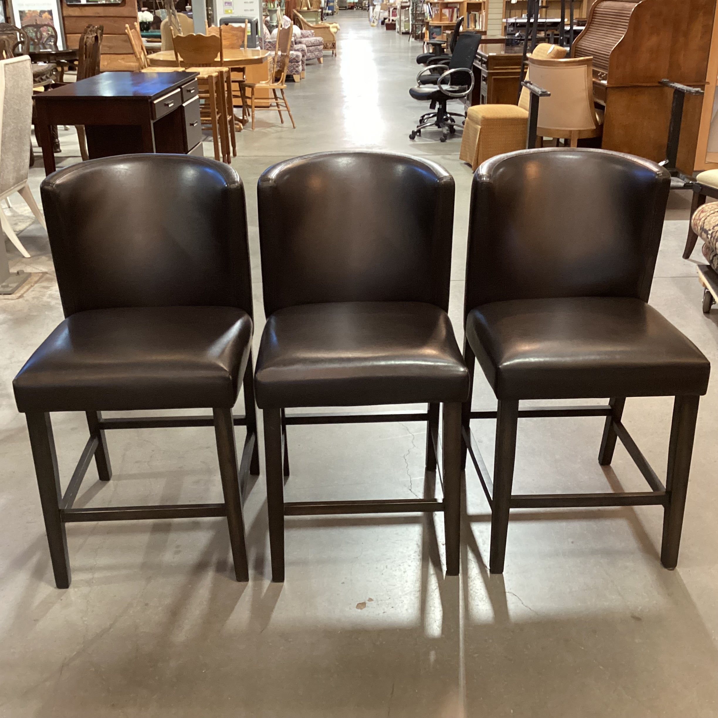 SET of 3 Lifestyle Enterprises Modern Bonded Leather & Espresso Wood Barstools 24"