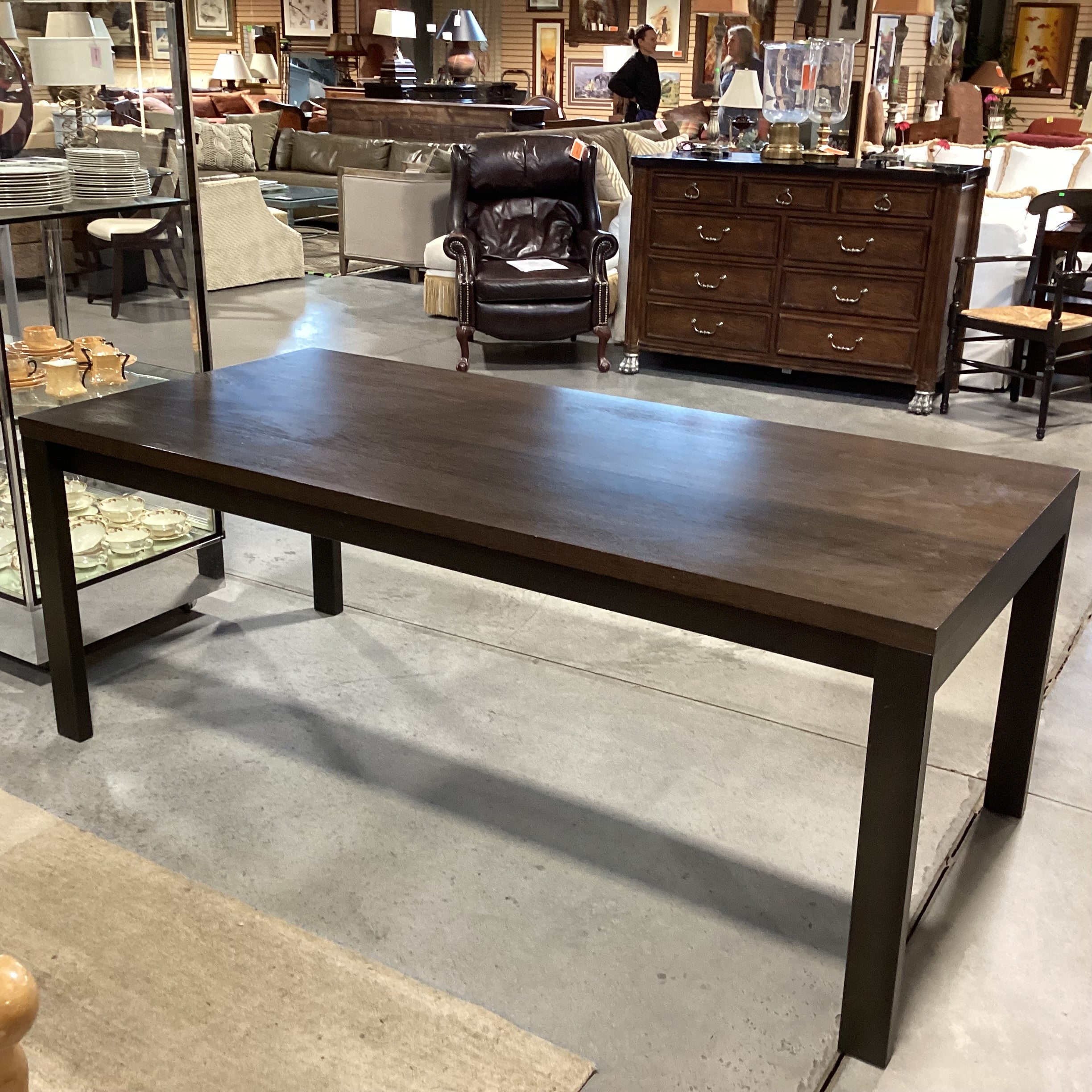 Modern Parsons Dark Finish Wood & Black Metal Dining Table 75"x 35"x 29.5"