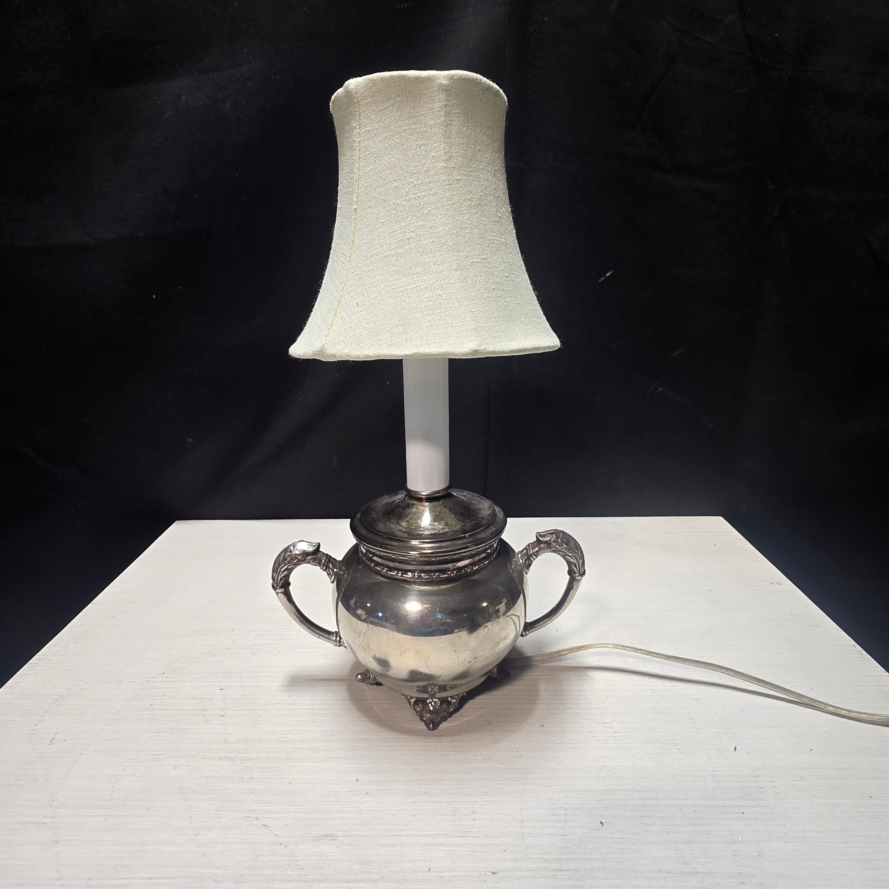 Adorable Mini Metal Repurposed Sugar Dish Table Lamp 7"x5"x12"