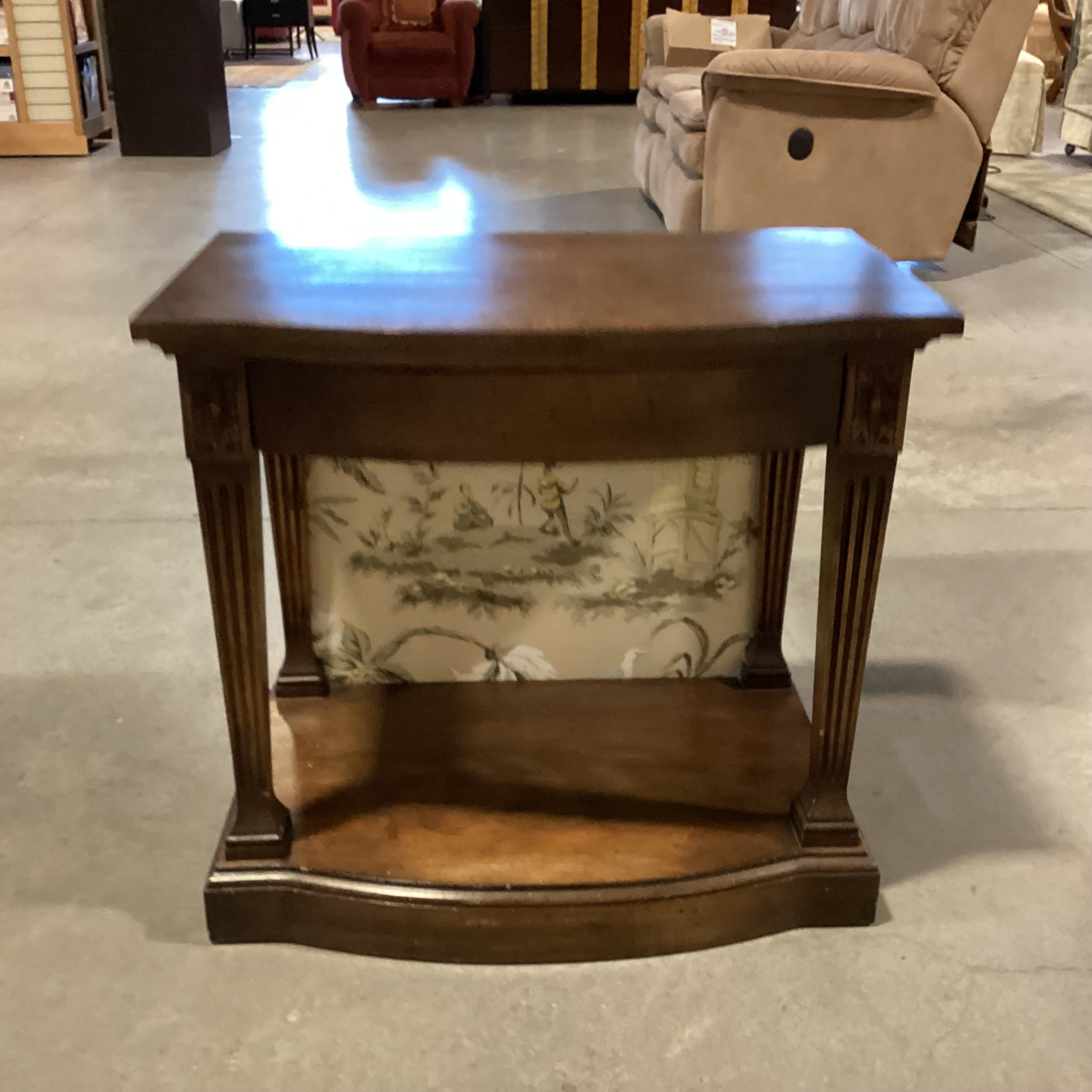 Vintage Finished Wood & Veneer with Fabric Back 1 Drawer End Table 28"x 18"x 26"