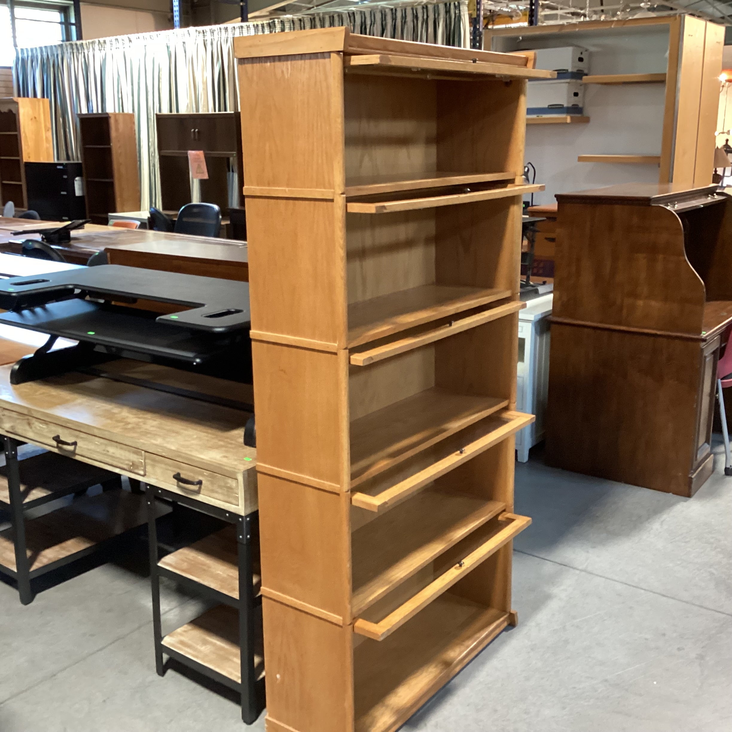Light Oak & Glass Doors Barrister Bookcase 36"x 13"x 73"