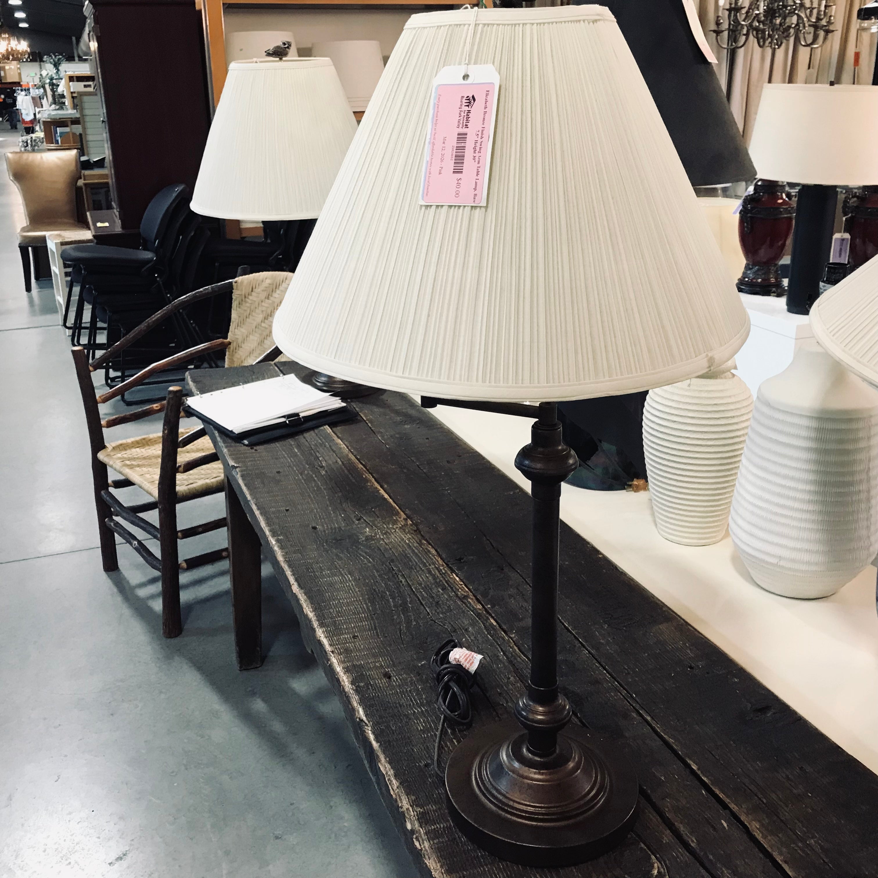Elizabeth Bronze Finish Swing Arm Table Lamp, Base 7.5" Height 30"