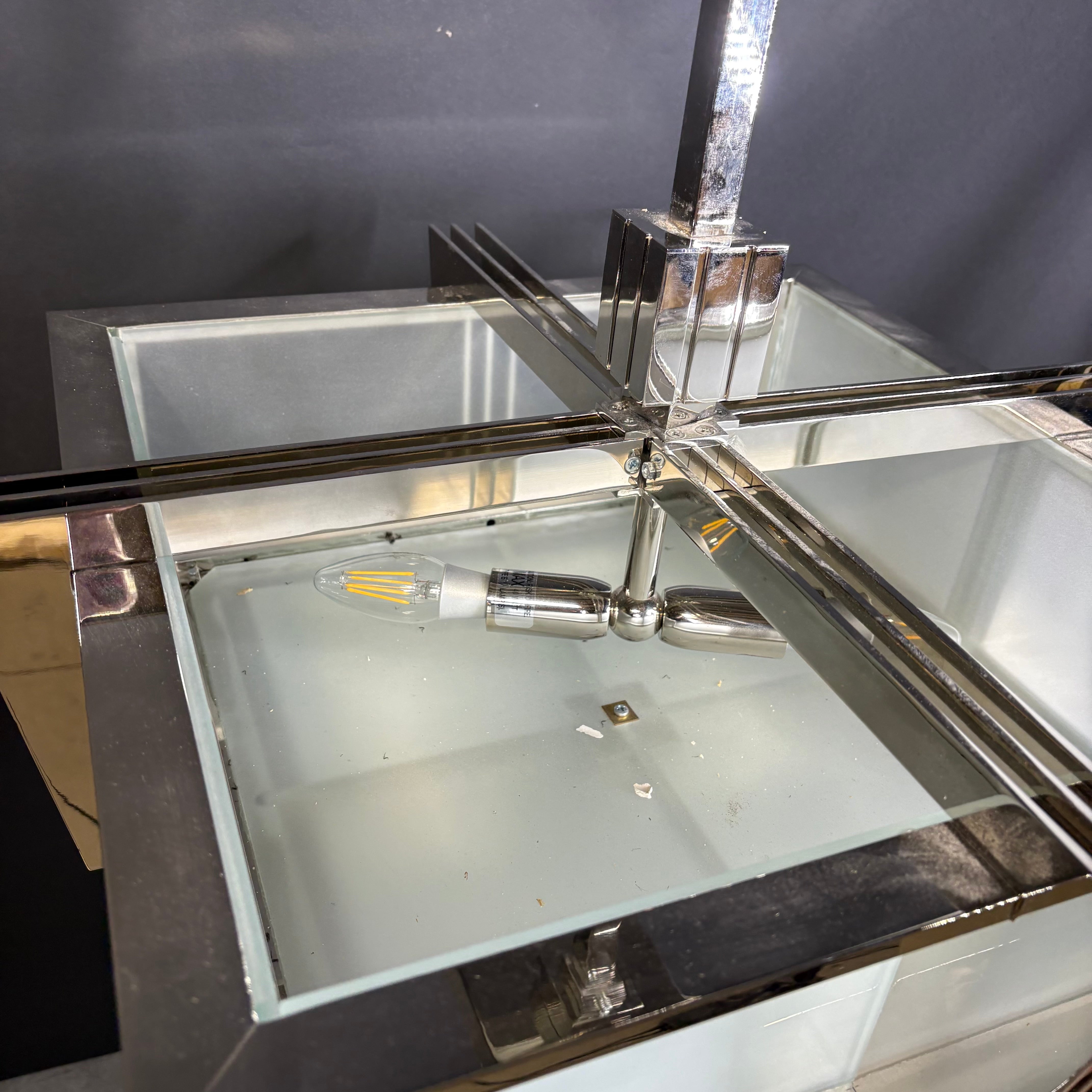 Modern Deco 2-Light Chrome with Frosted Glass Semi-Flush Ceiling Pendant 23.5”x 23.5”x 23.5”