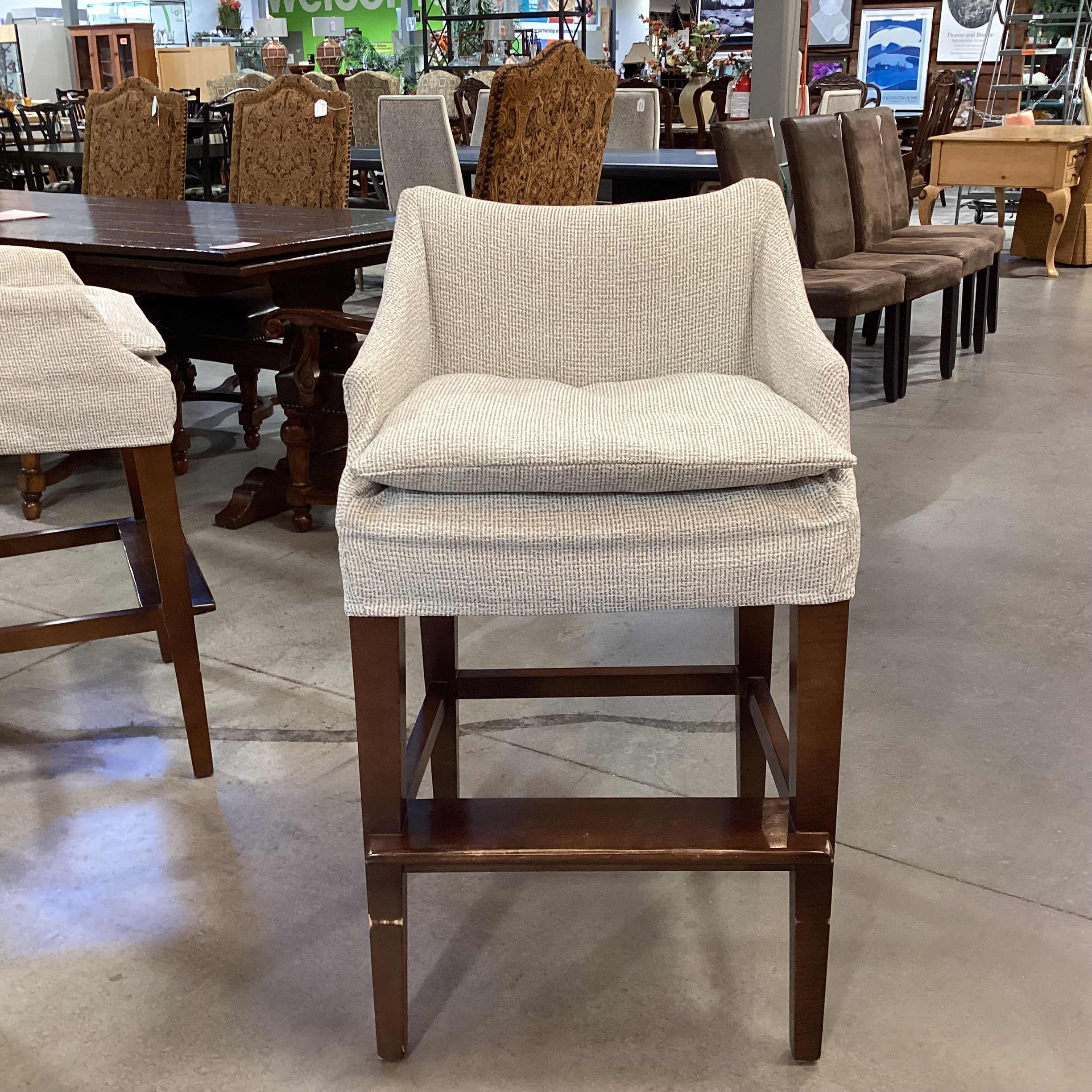Lee Industries Ivory Grey Woven Slipcovered & Wood Barstool 31"