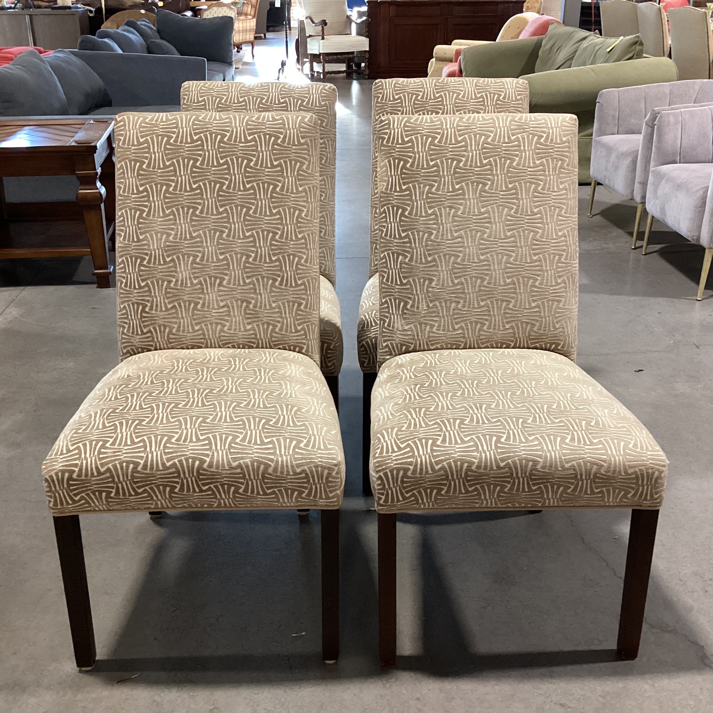 Set of 4 Beige & Ivory Raised Chenille Design Dining Chairs 22"x 24"x 40"