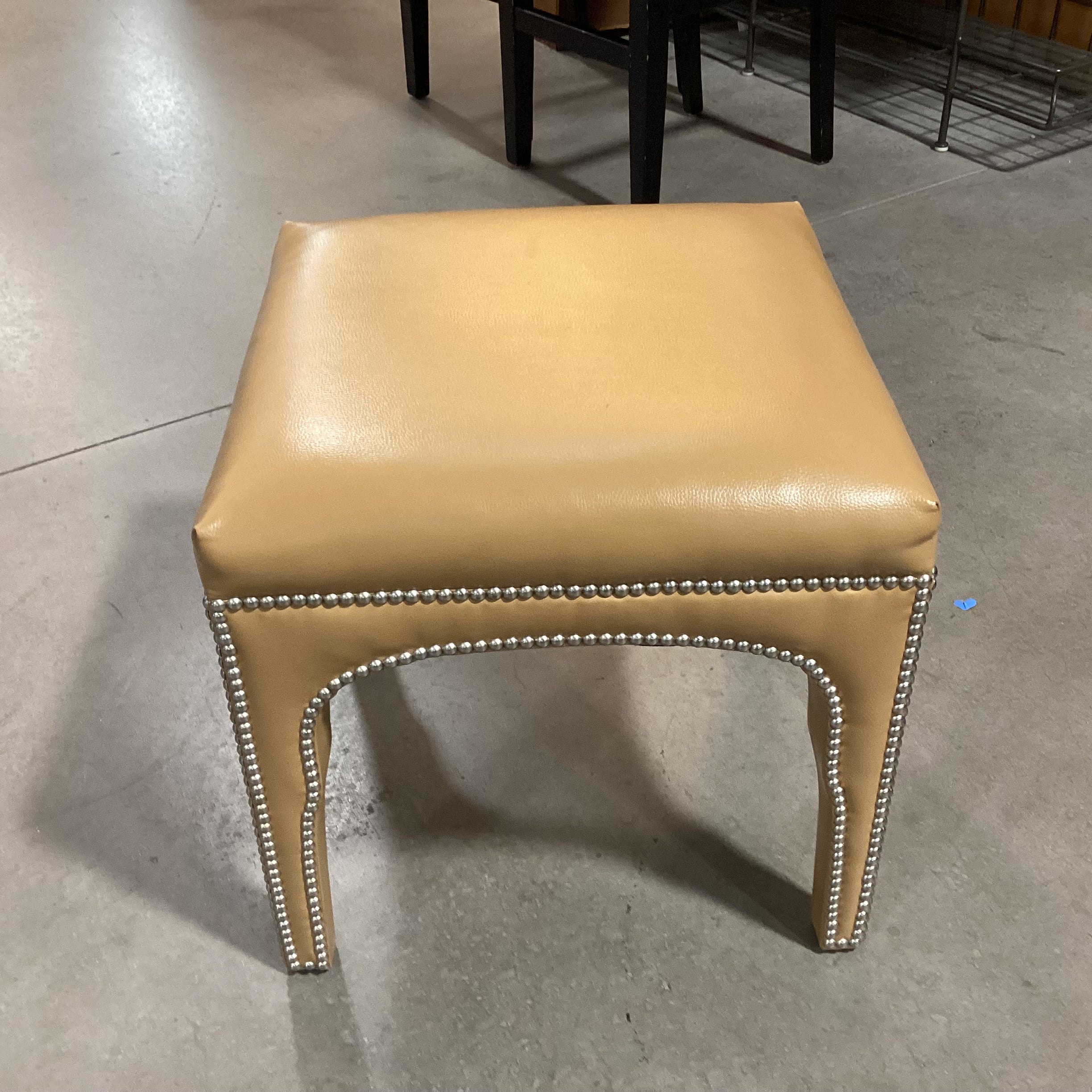 Tan Faux Leather Nailhead Stool Ottoman 21"x 21"x 20.5"