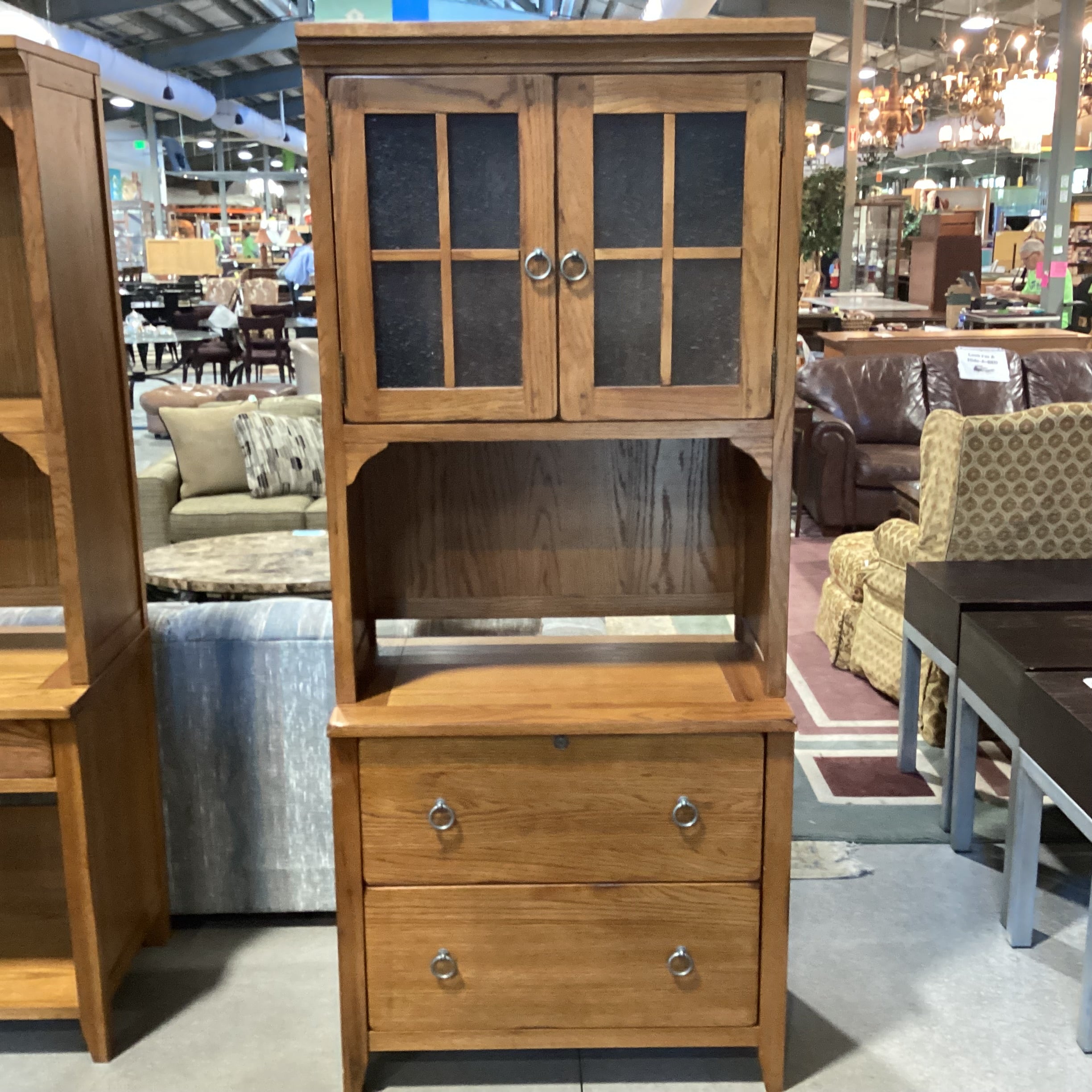 Medium Wood Finish 2 Piece with Hutch File Cabinet 34"x 21"x 80"