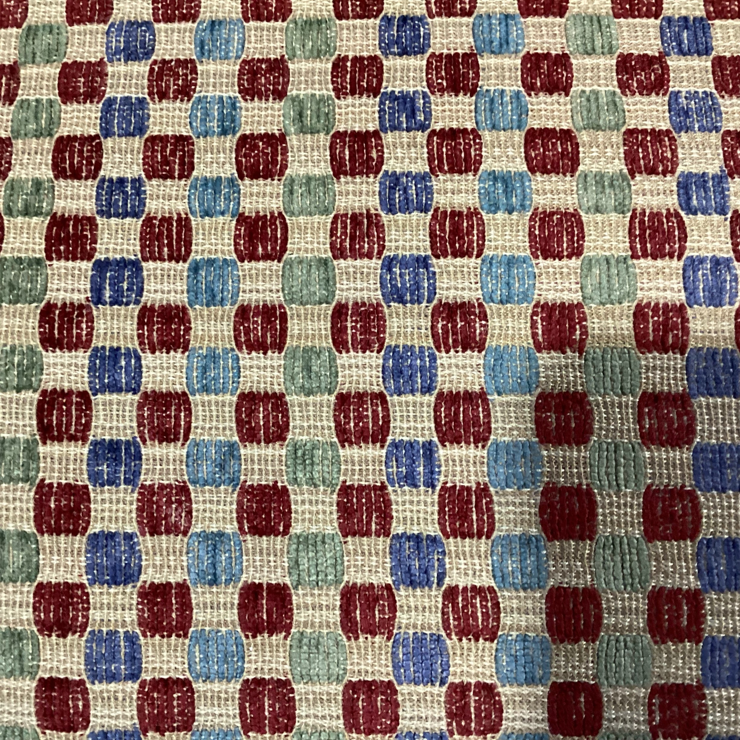 J Banks & Stanford Furniture Gold Red Blue Green Checker Woven Upholstered Swivel Chair 33"x 36"x 31"