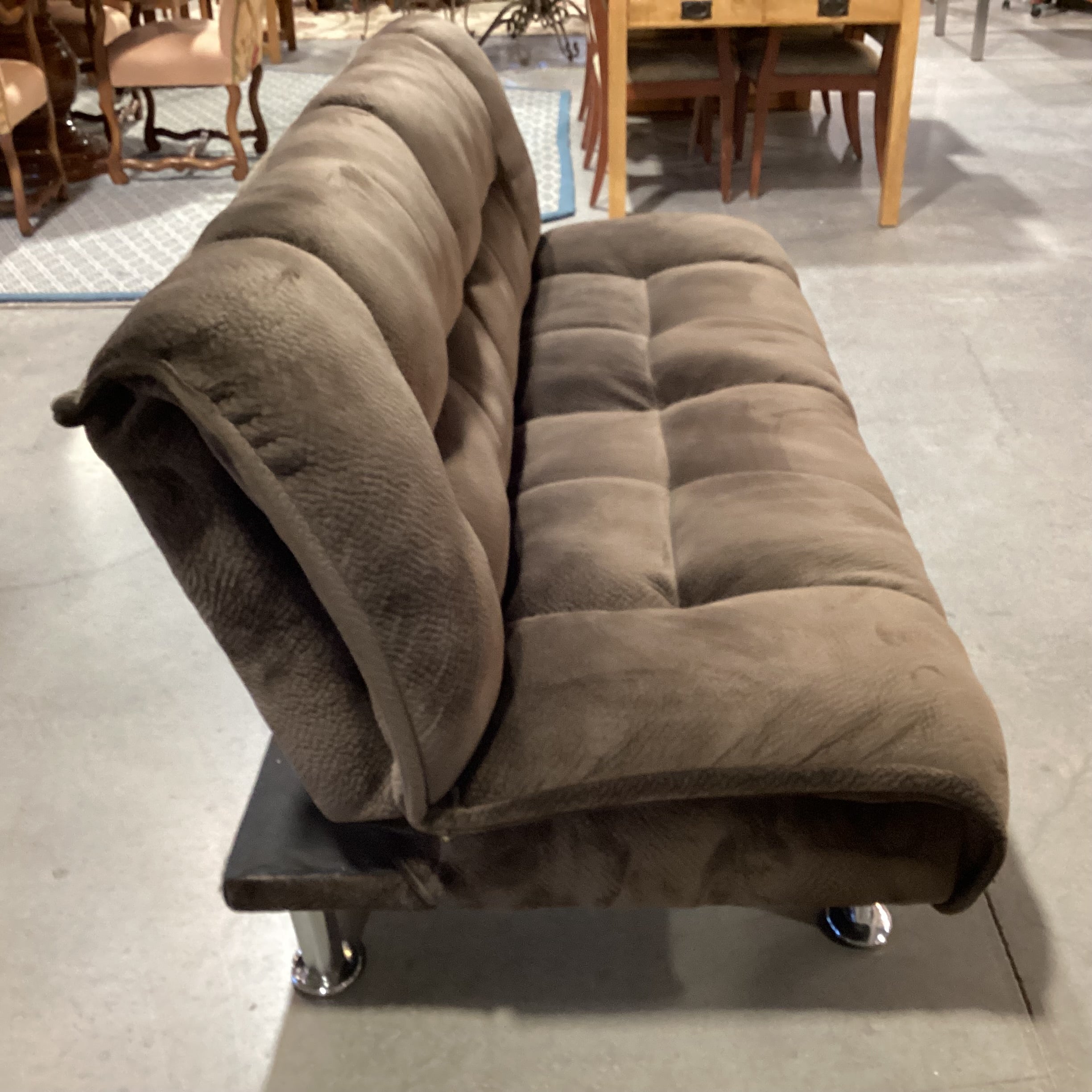Brown Pillow Plush with Chrome Legs Futon Sofa 76"x 34" to 48"x 35"