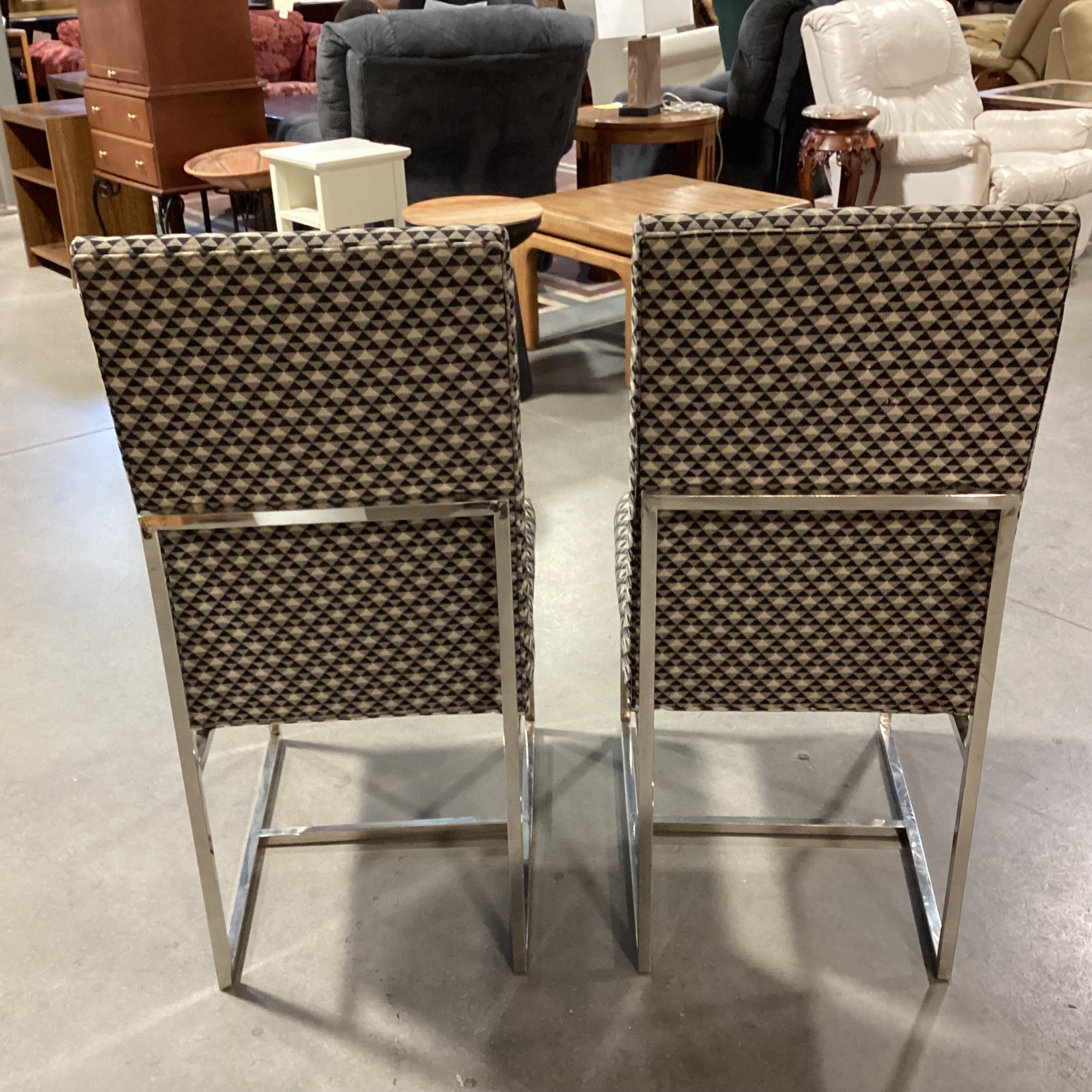 SET of 2 Modern Black Beige Pattern & Chrome Dining Chairs 20"x 25"x 41"