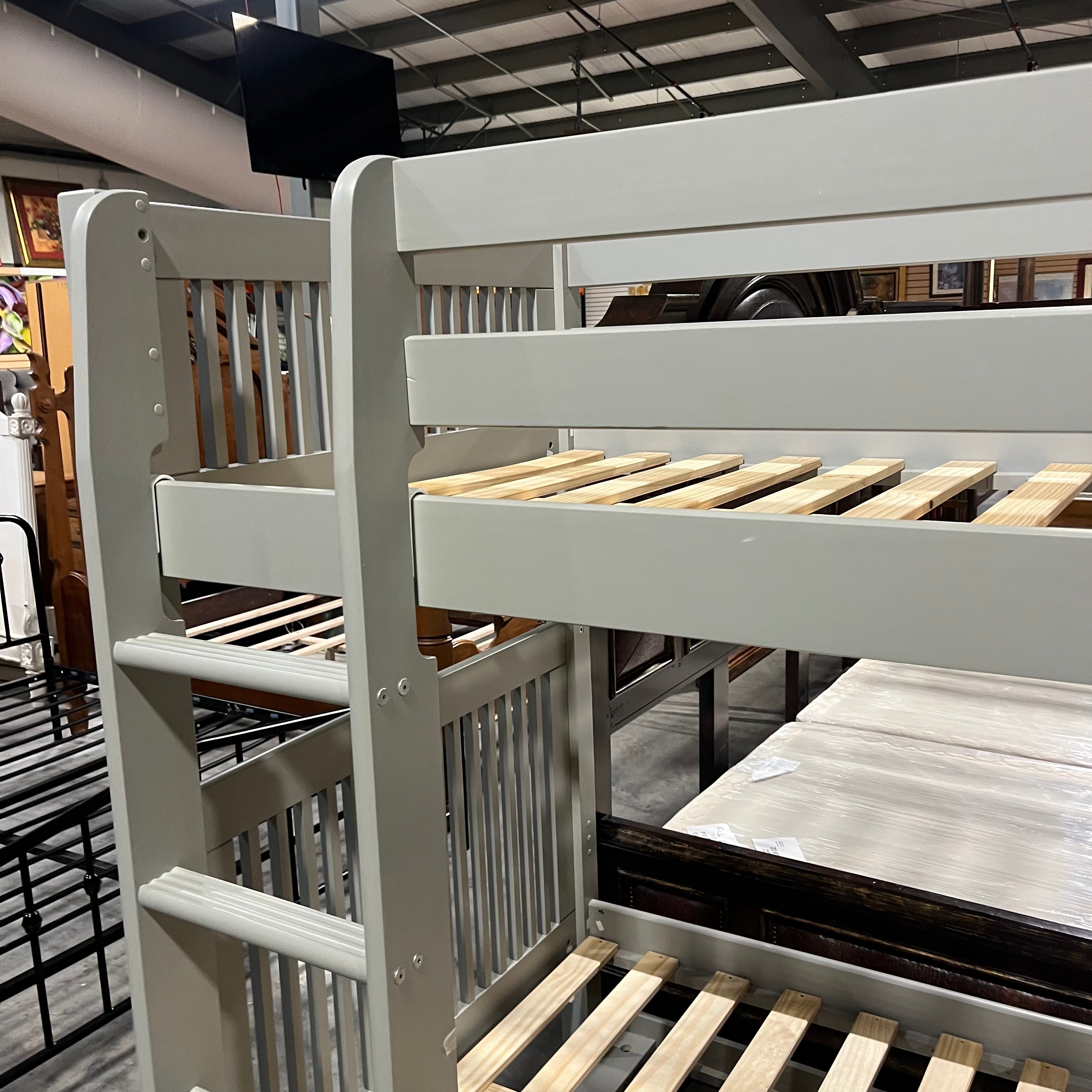 Twin Over Twin Grey Solid Wood Bunk Bed Set with Trundle Bed 80"x 42.5"x 69.5"