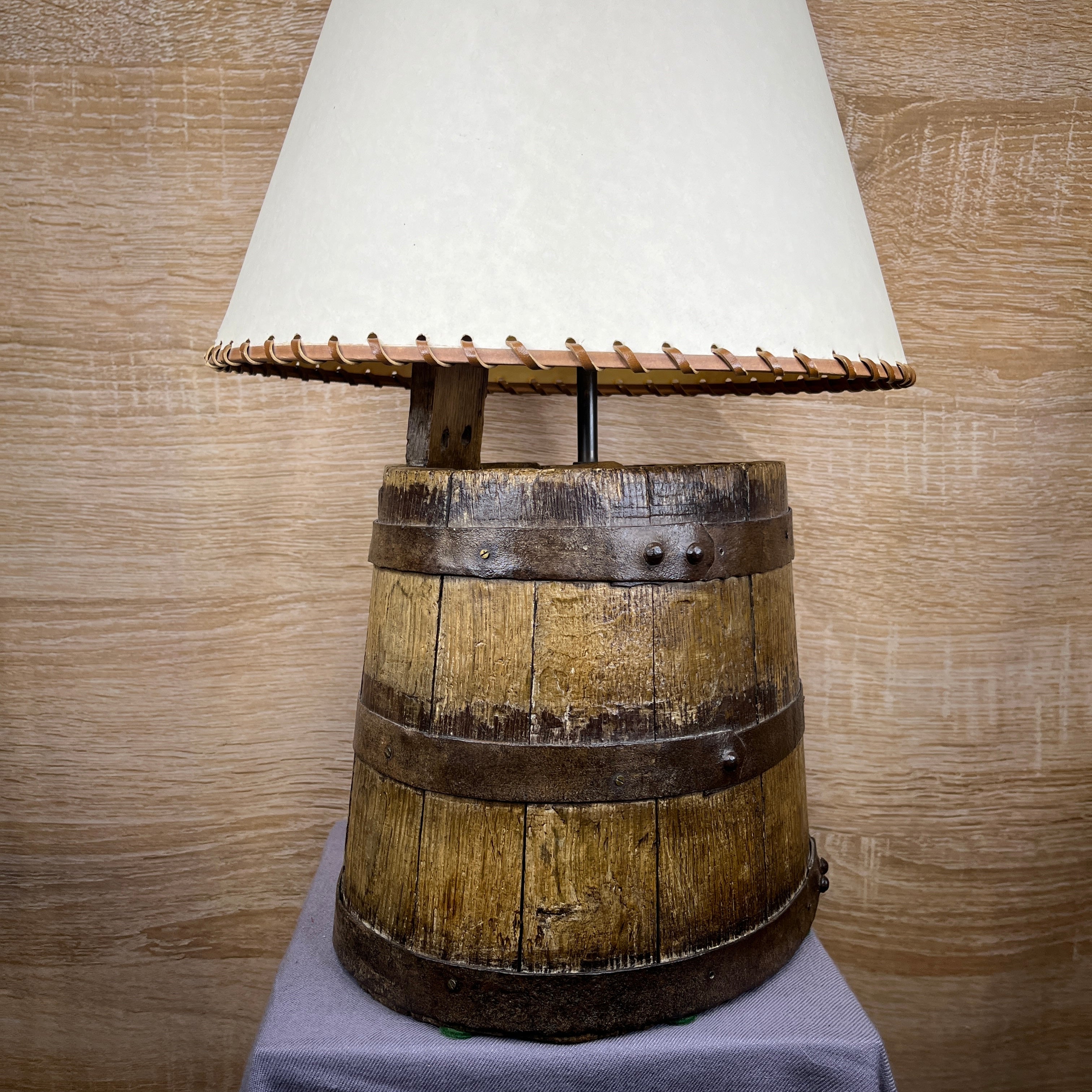 Rustic Replica Antique Wooden Water Bucket with Shade Table Lamp 16" Diameter @ Shade x 25"