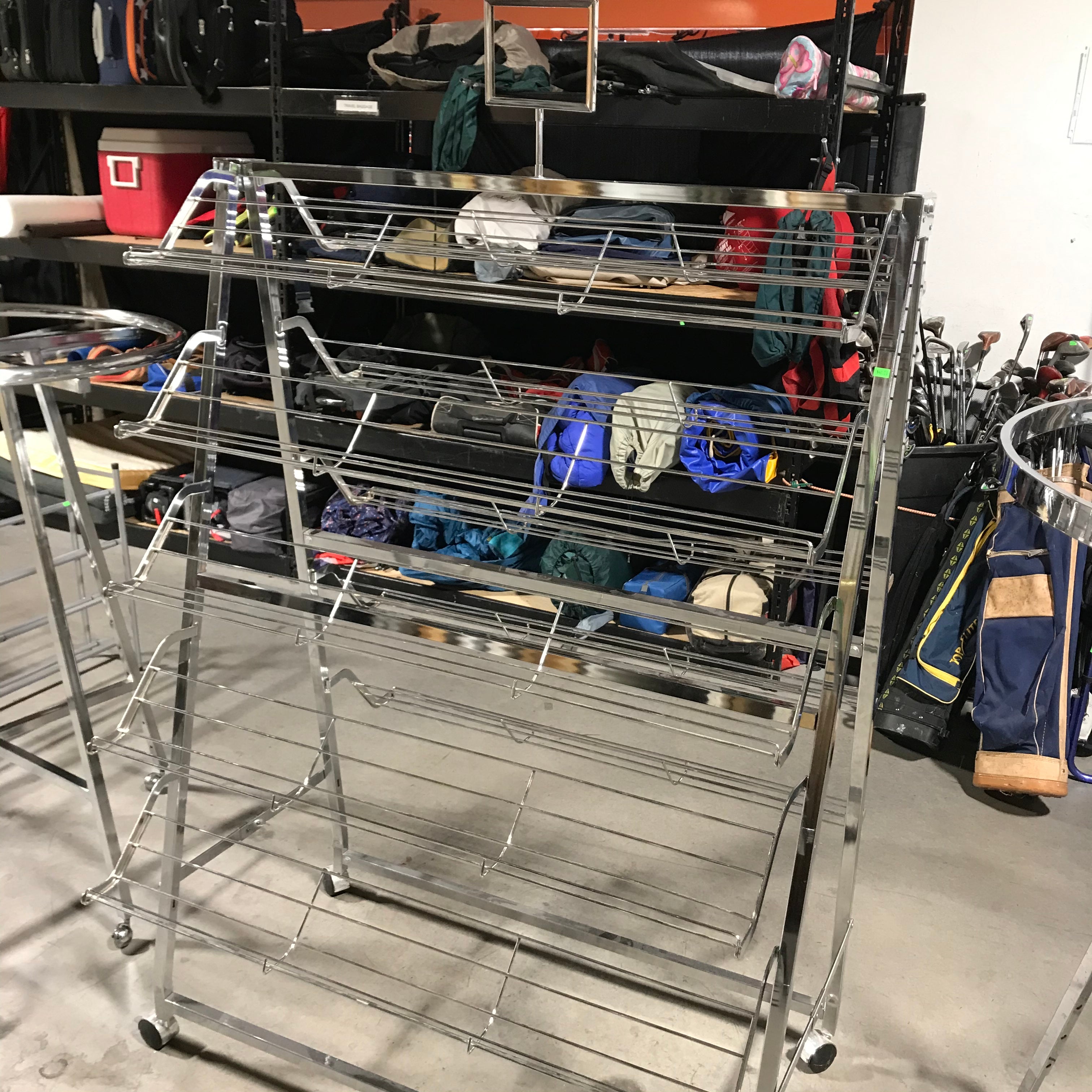 44"x 62.5" Chrome 10 Shelf Retail Shoe Rack On Wheels