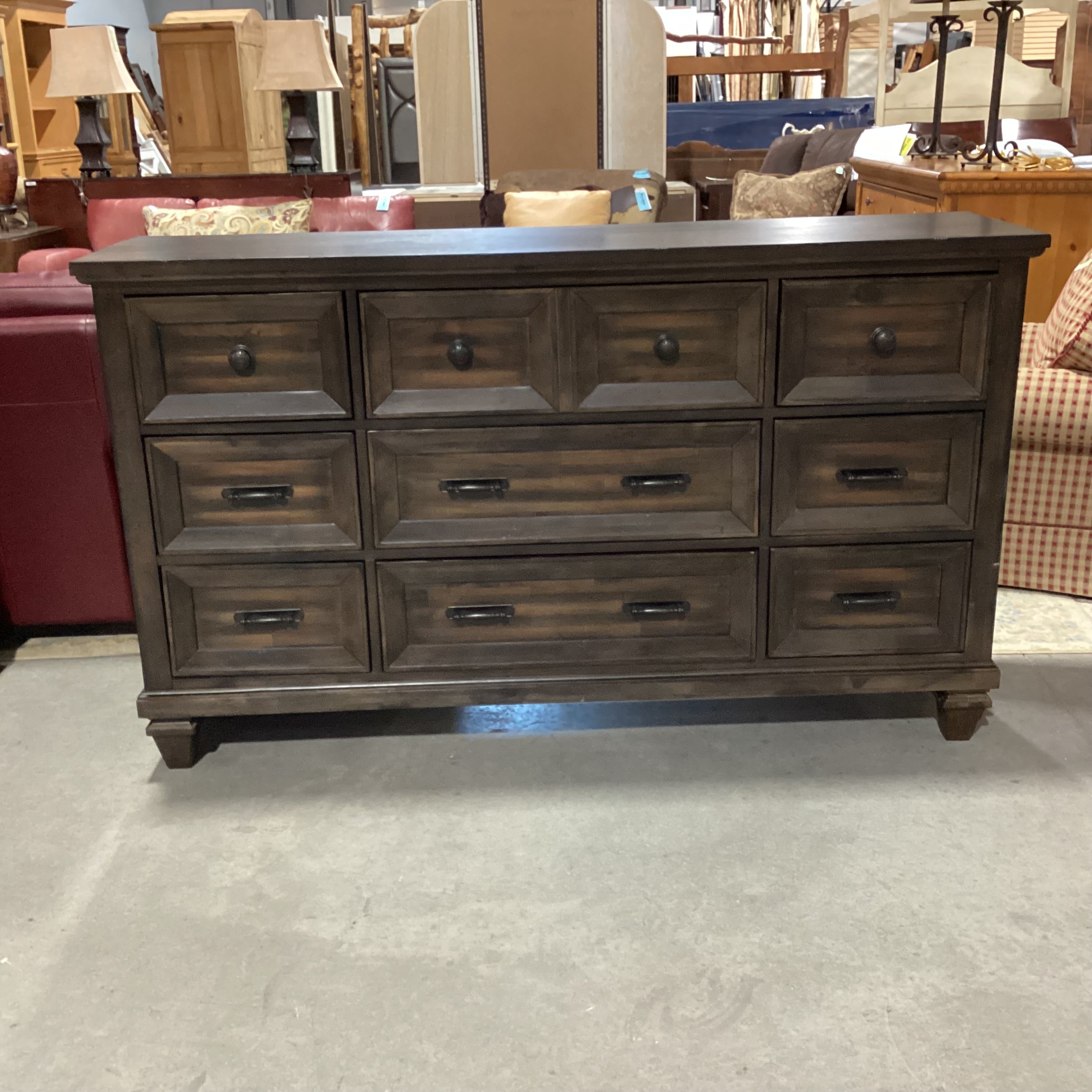 New Classic Sevilla Dark Finish Walnut 9 Drawer with Mirror Dresser 68"x 18"x 40"