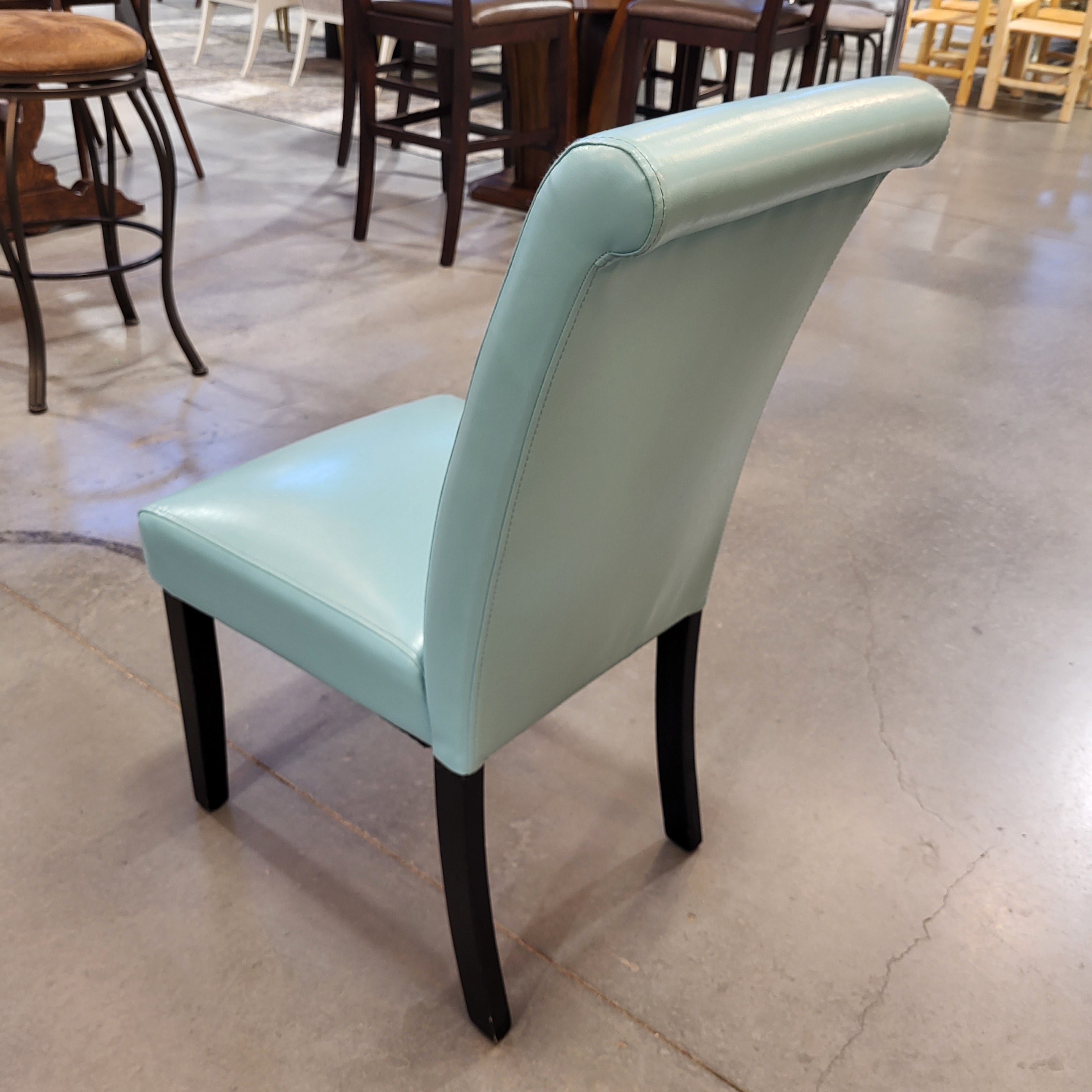 SET of 4 Aqua Faux Leather & Dark Wood Dining Chairs 19"x 25"x 38.5"