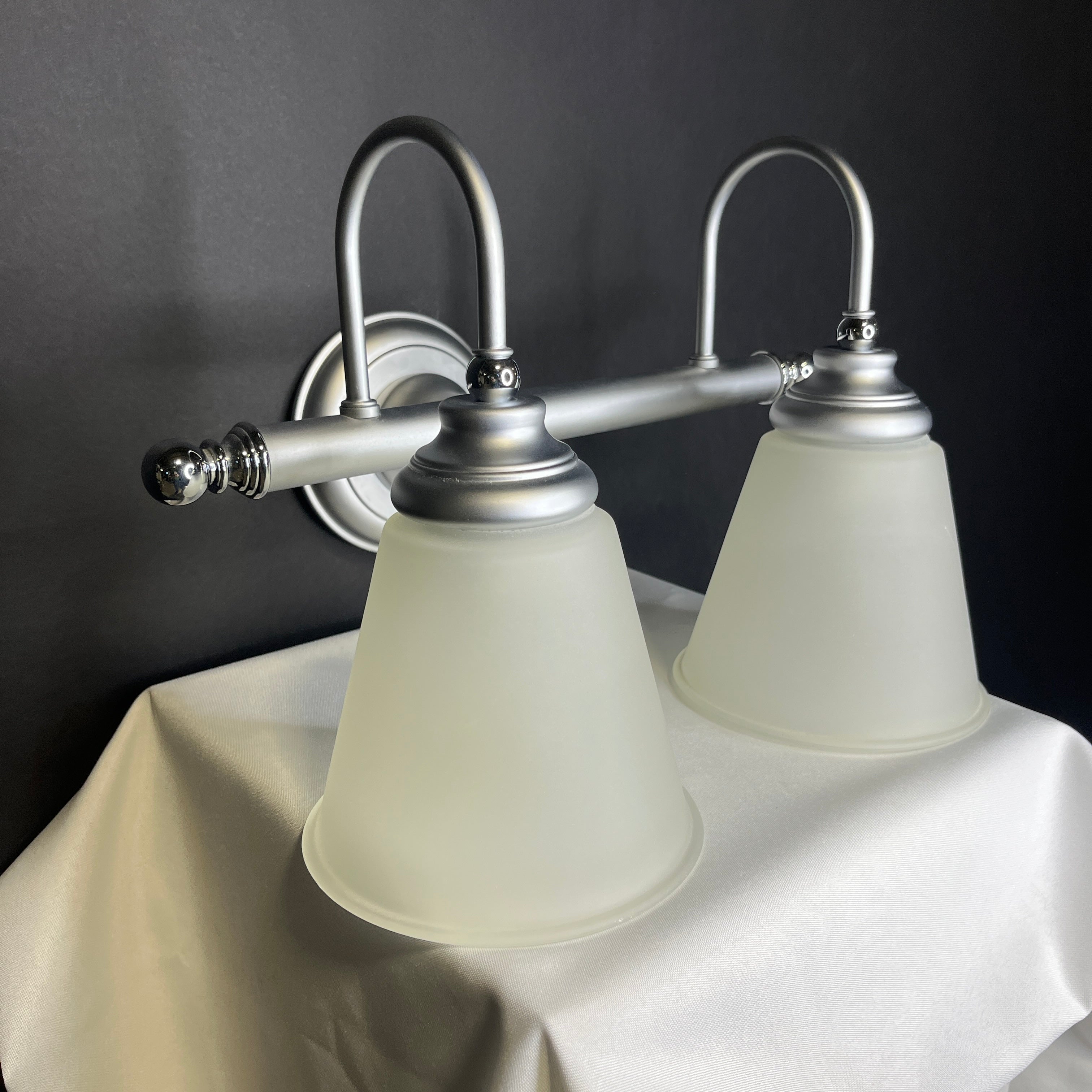 Matte and Chrome 2-Light with Frosted Glass Shades Vanity Wall Sconce 15”x 12”x 10”