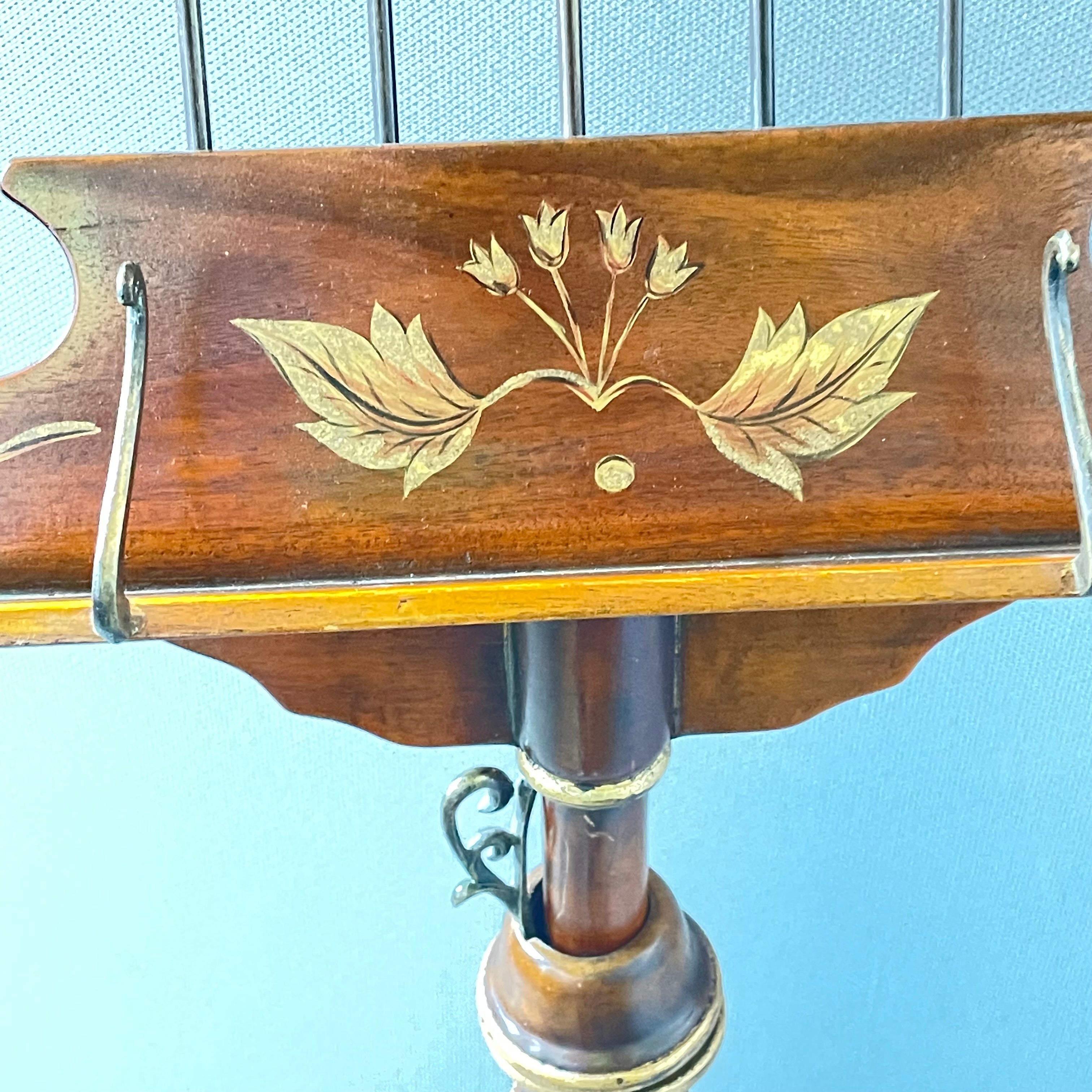 Antique Theodore Alexander Style Mahogany Harp Lyre Adjustable Music Stand, 17"x 46"
