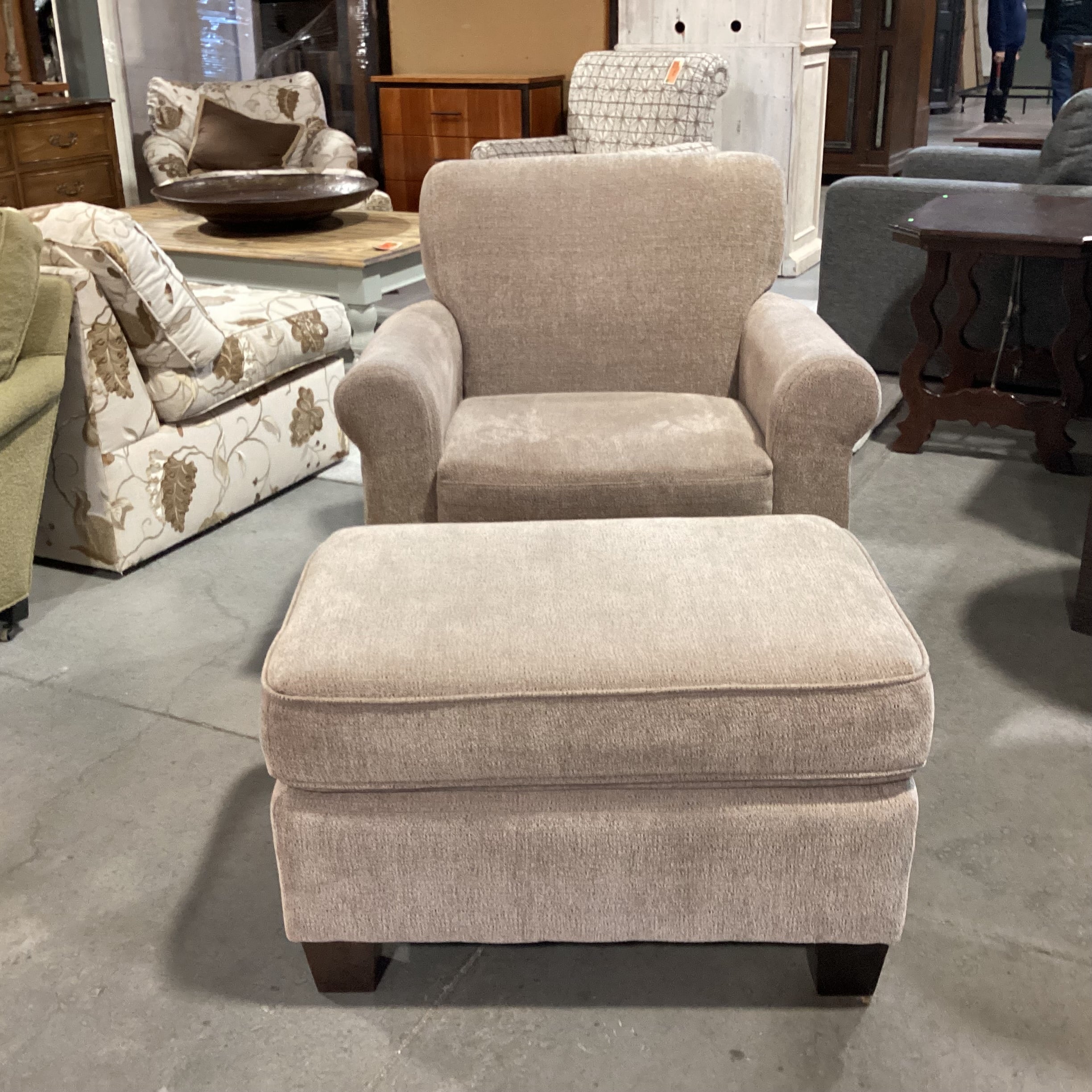 Best Chairs Beige Woven with Ottoman Swivel Rock Chair 36"x 31"x 37"