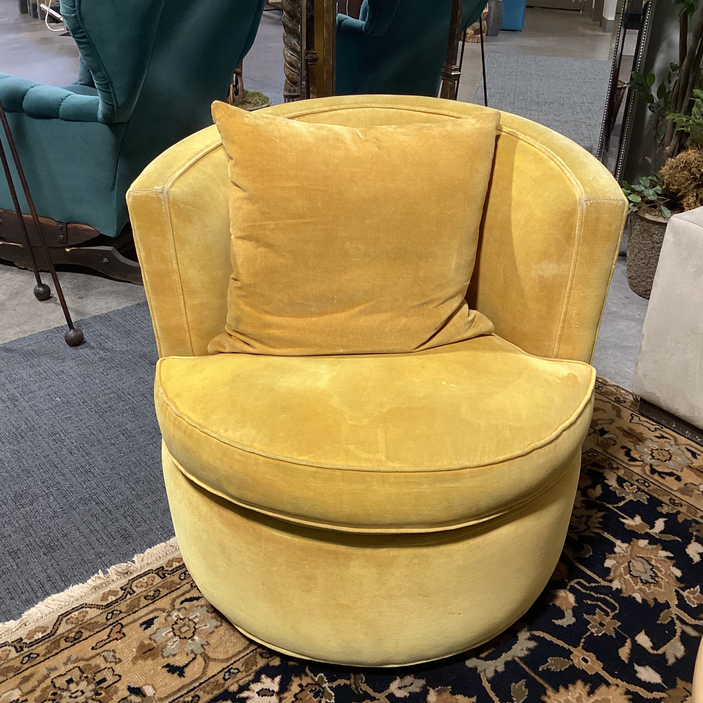 Room & Board Gold Velvet with Accent Pillow Swivel Barrel Chair 32"x 30"x 30"