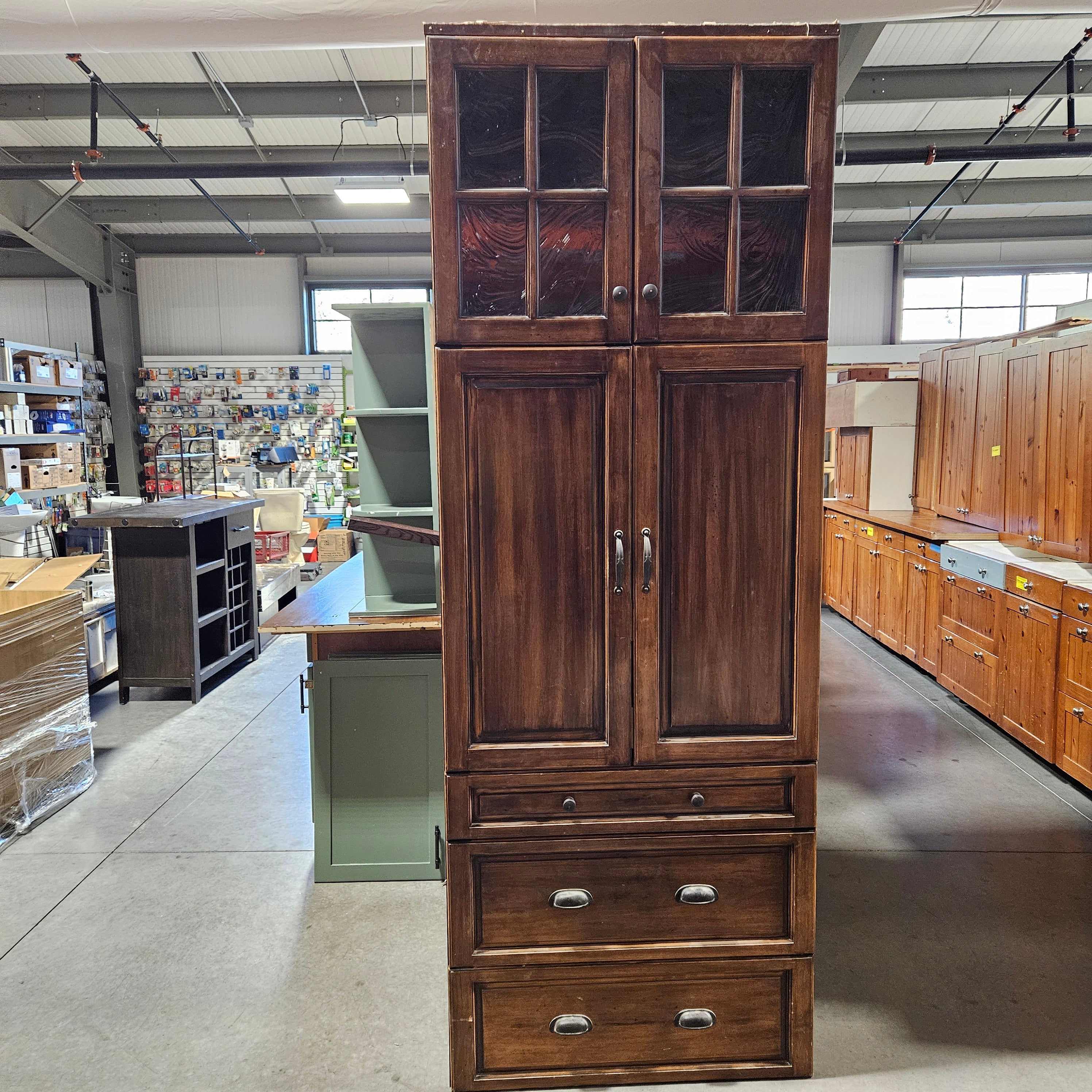 27 Piece Dark Staine And Glazed With Dark Rustic Hardware Cabinet Set