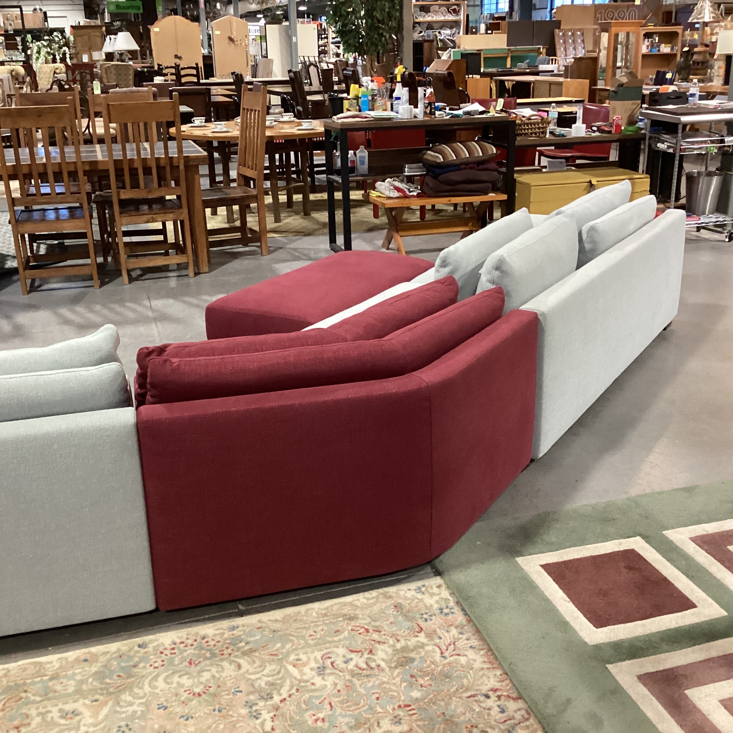 Poliform Cranberry & Dove Grey Woven Modern Italian 6 Piece Sectional 236"x 59"x 45"x 24"