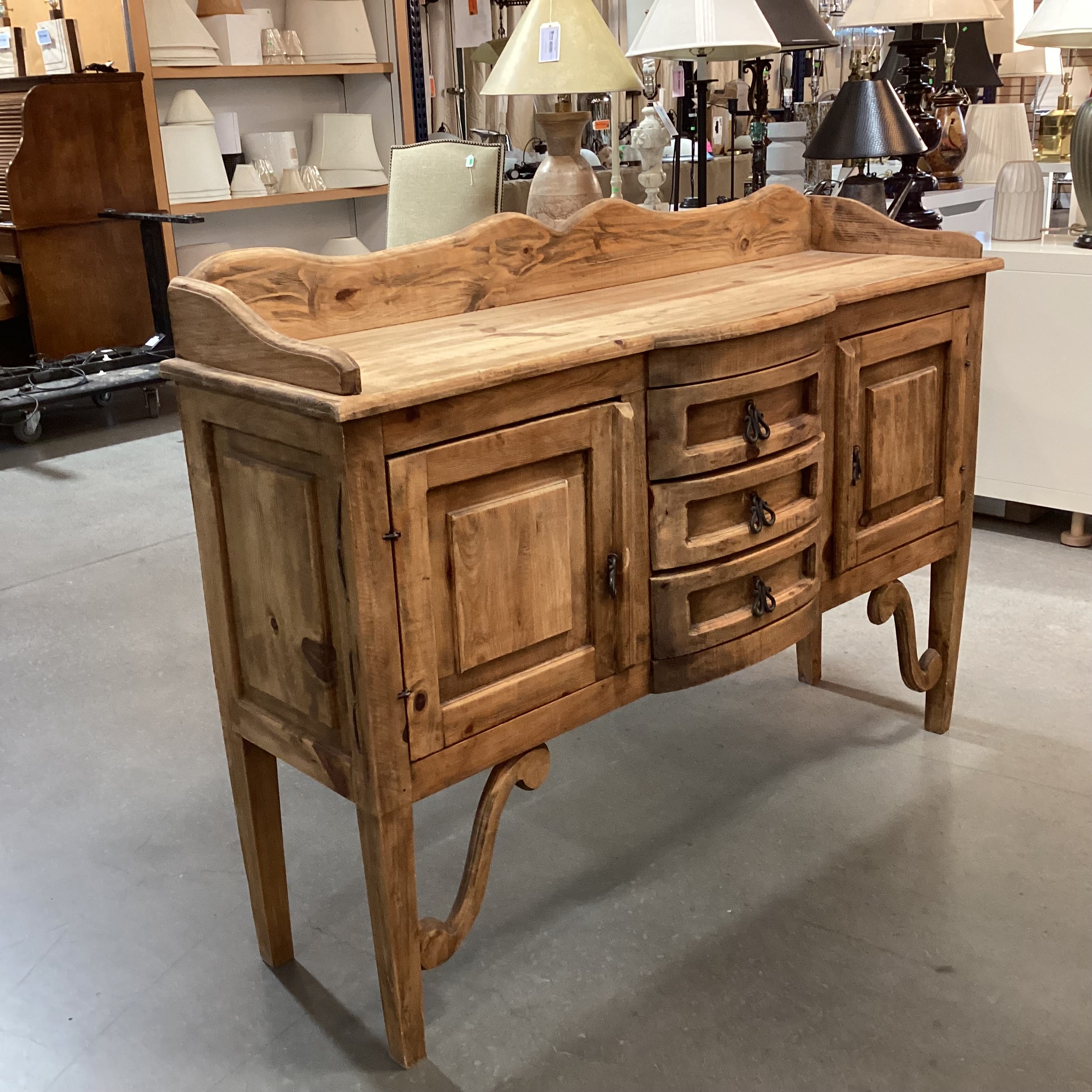 Rustic Distressed Pine with Iron Pulls 2 Door 3 Drawer Buffet Sideboard 55"x 16"x 41"