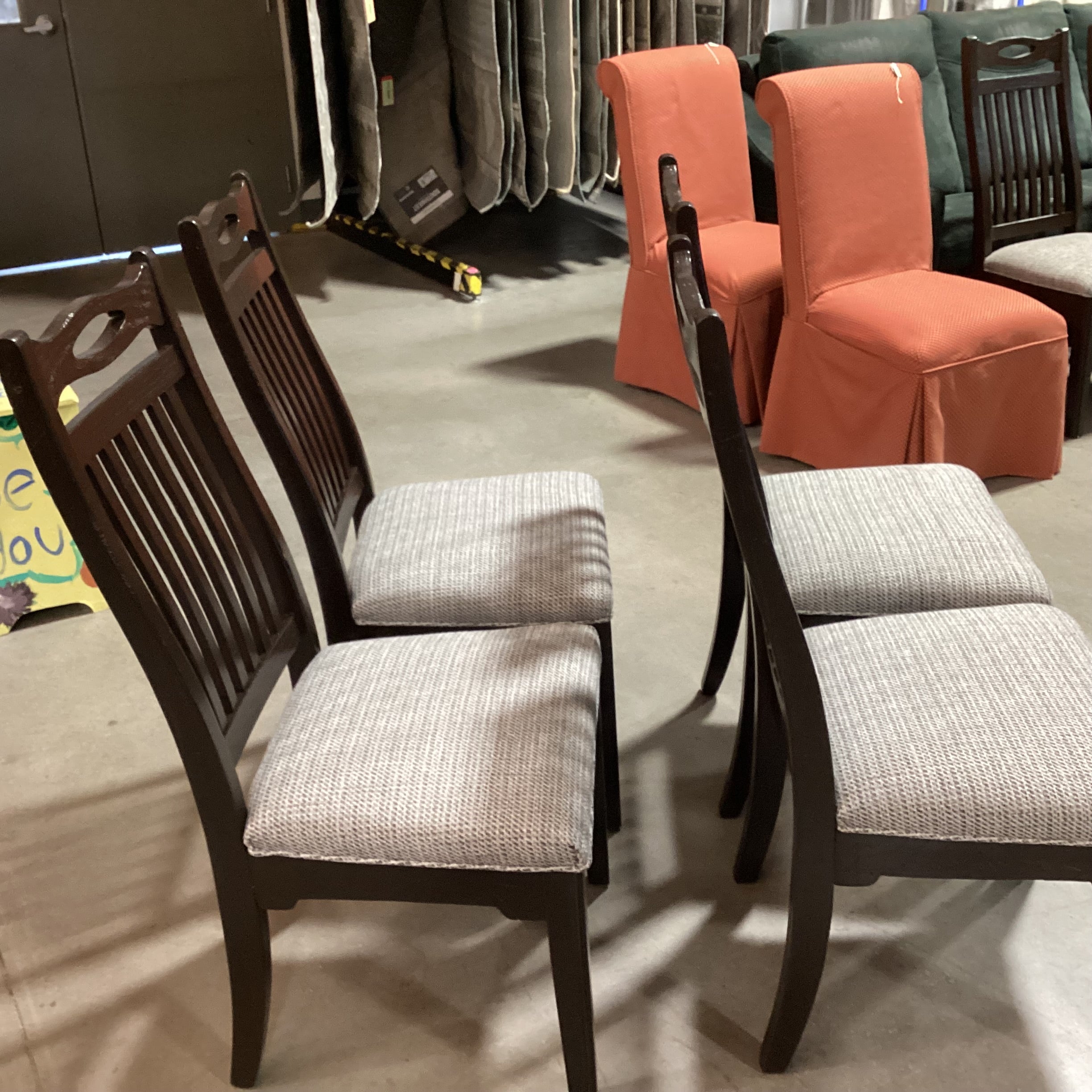 SET of 4 Dark Finish with Grey Woven Seat Dining Chairs 21"x 23"x 41"