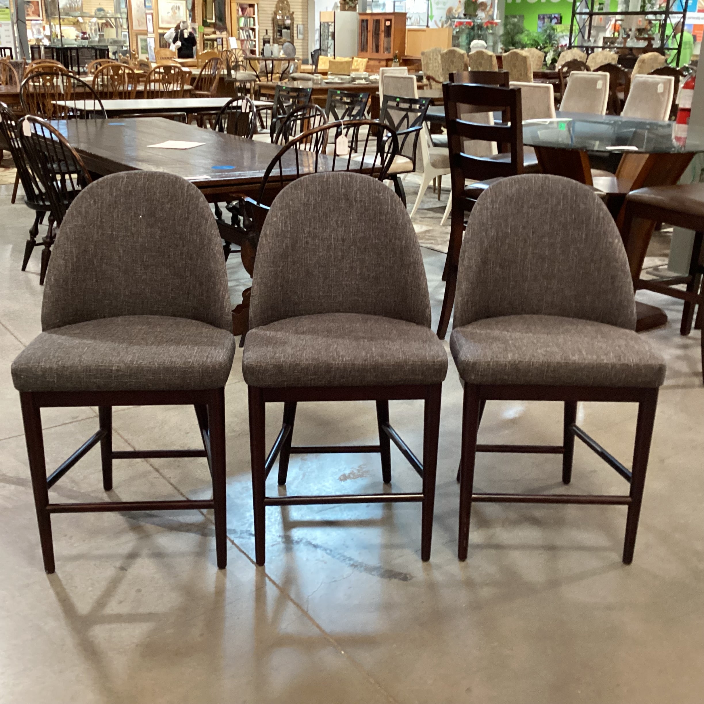 SET of 3 Crate & Barrel Ana Charcoal Woven & Espresso Finish Wood Counter Barstools 24"