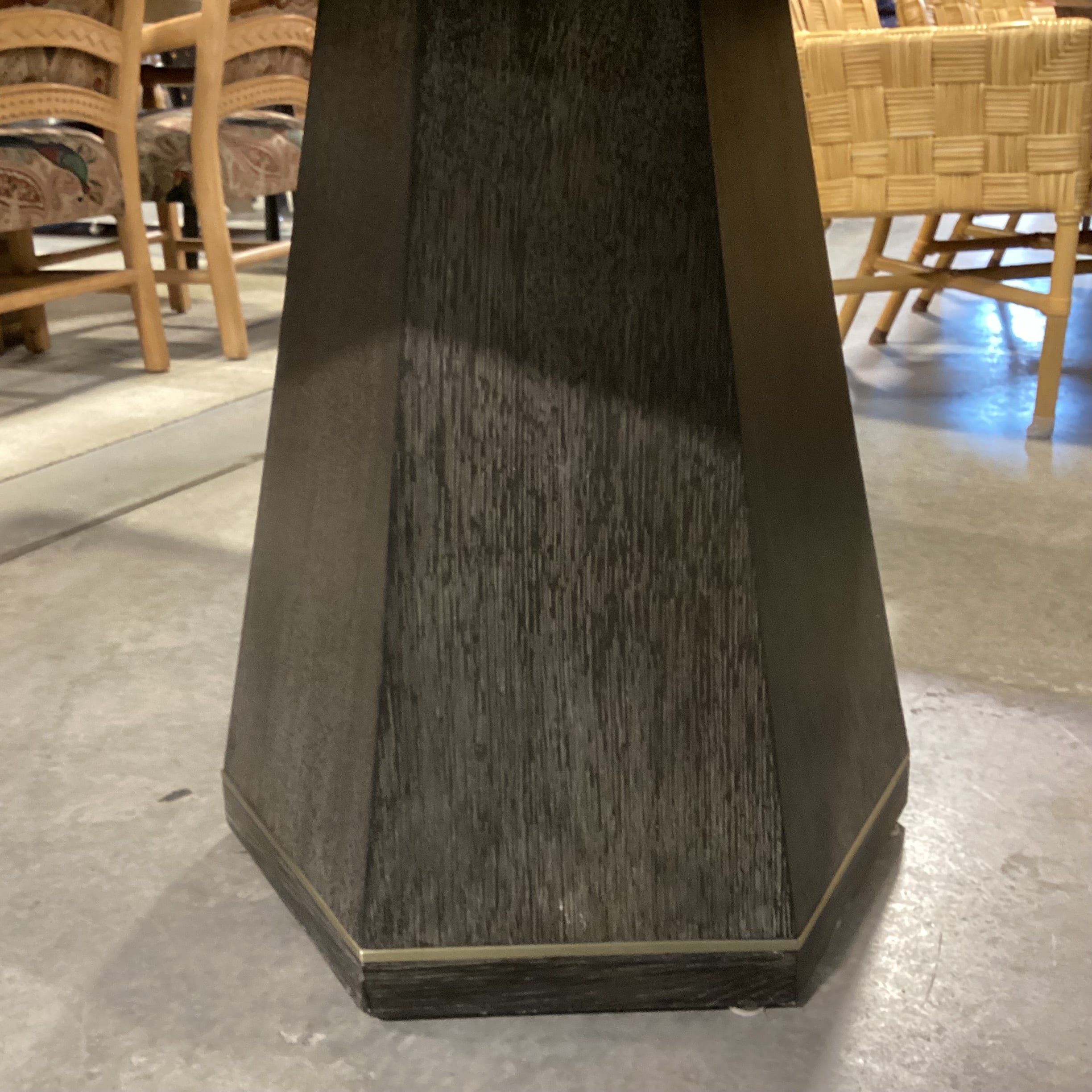 Mitchell Gold & Bob Williams Modern Cerused Charcoal Finish Oak Geometrical Pedestals with Brass Emerson Dining Table 96" to 132"x 42"x 30.5"