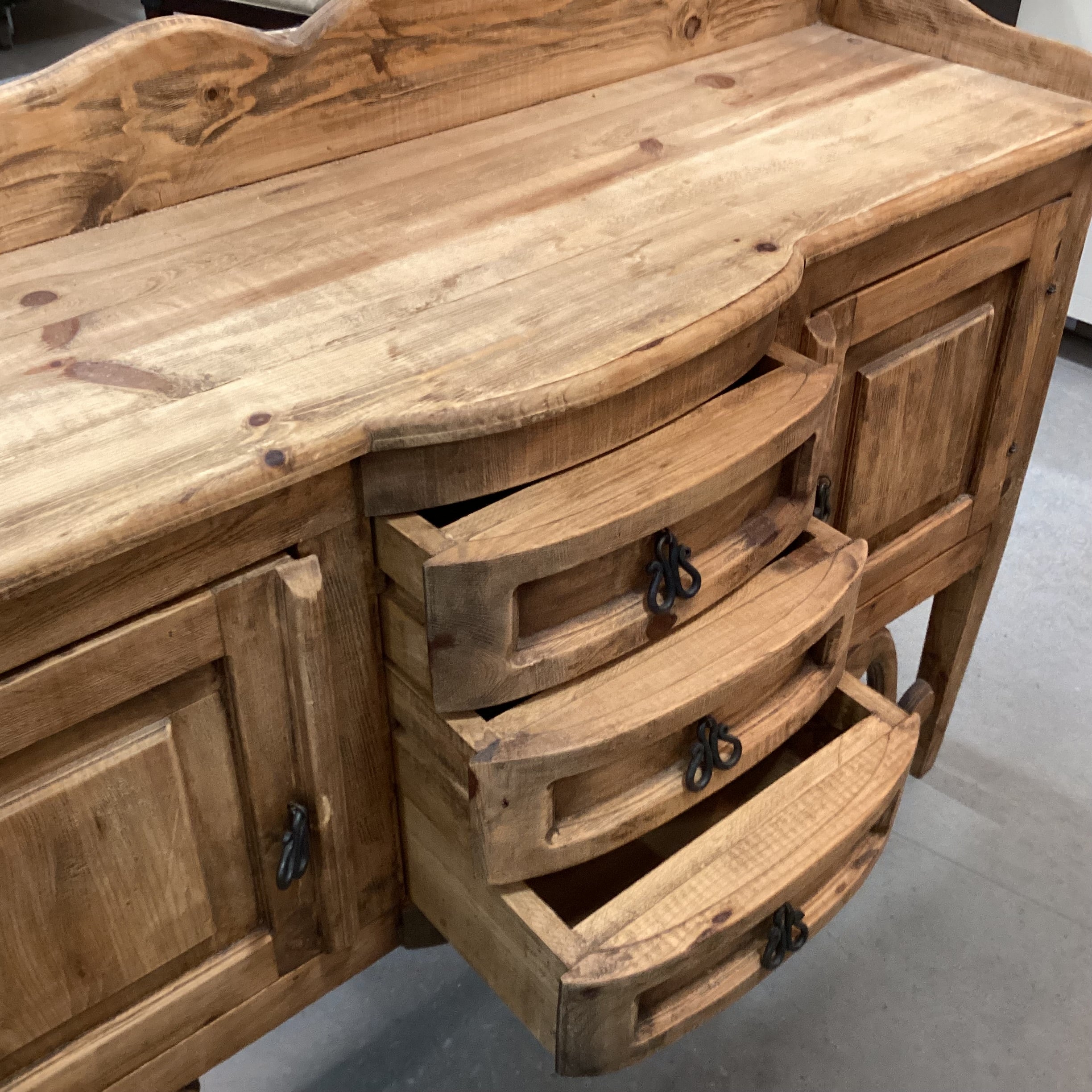 Rustic Distressed Pine with Iron Pulls 2 Door 3 Drawer Buffet Sideboard 55"x 16"x 41"