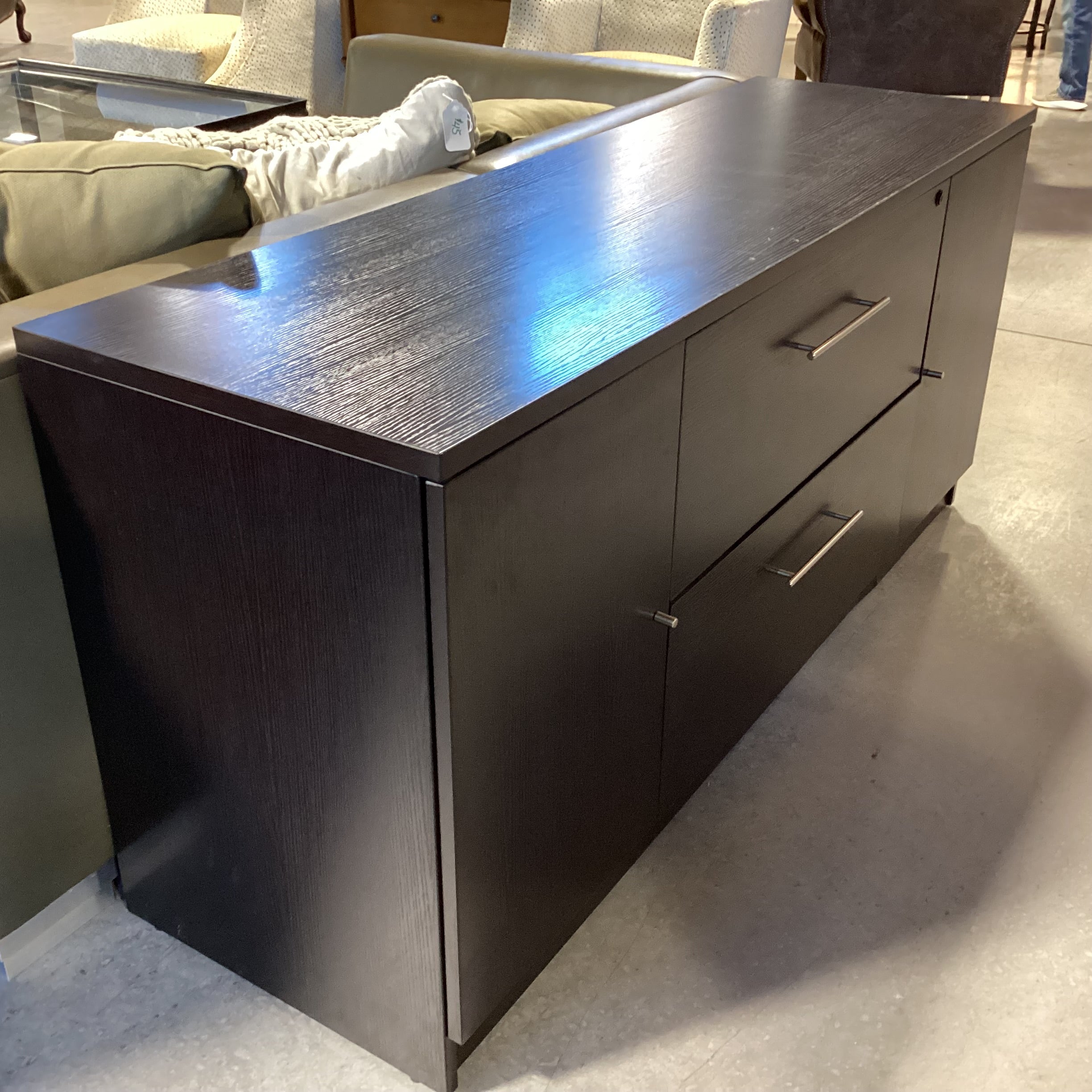 Dark Finish Wood Style Veneer 2 Door 2 Drawer Credenza 63"x 20"x 29"