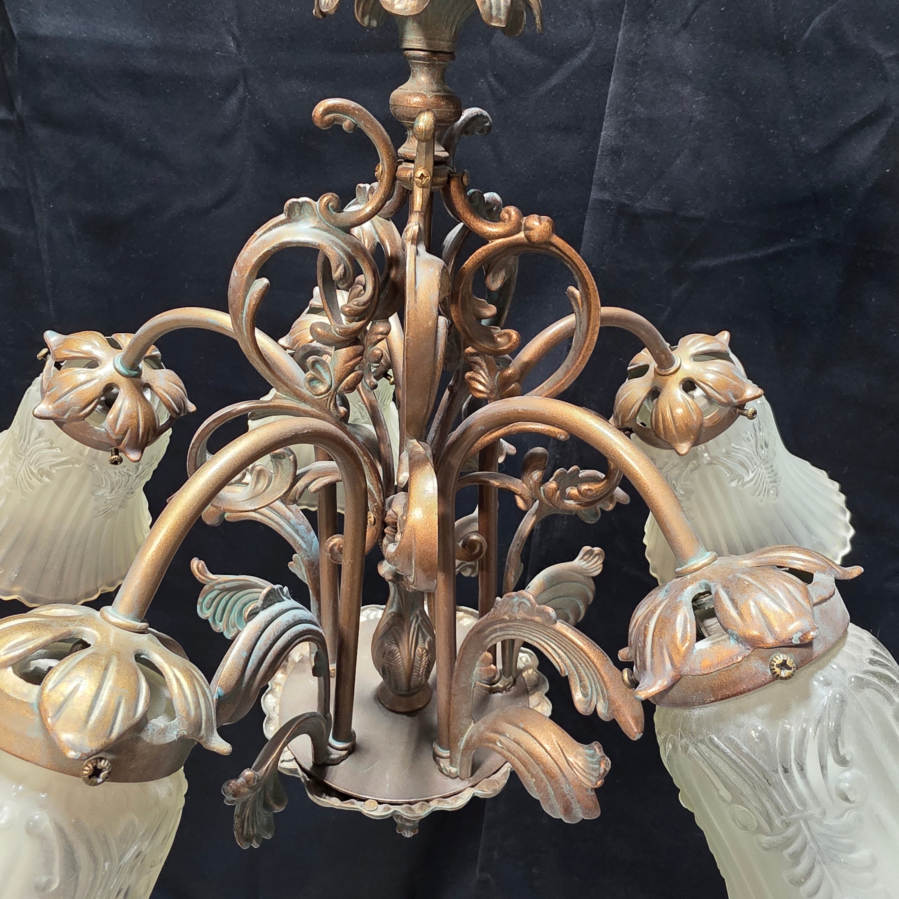 Art Nouveau Five Light Chandelier with Tulip Shades 23"x19"