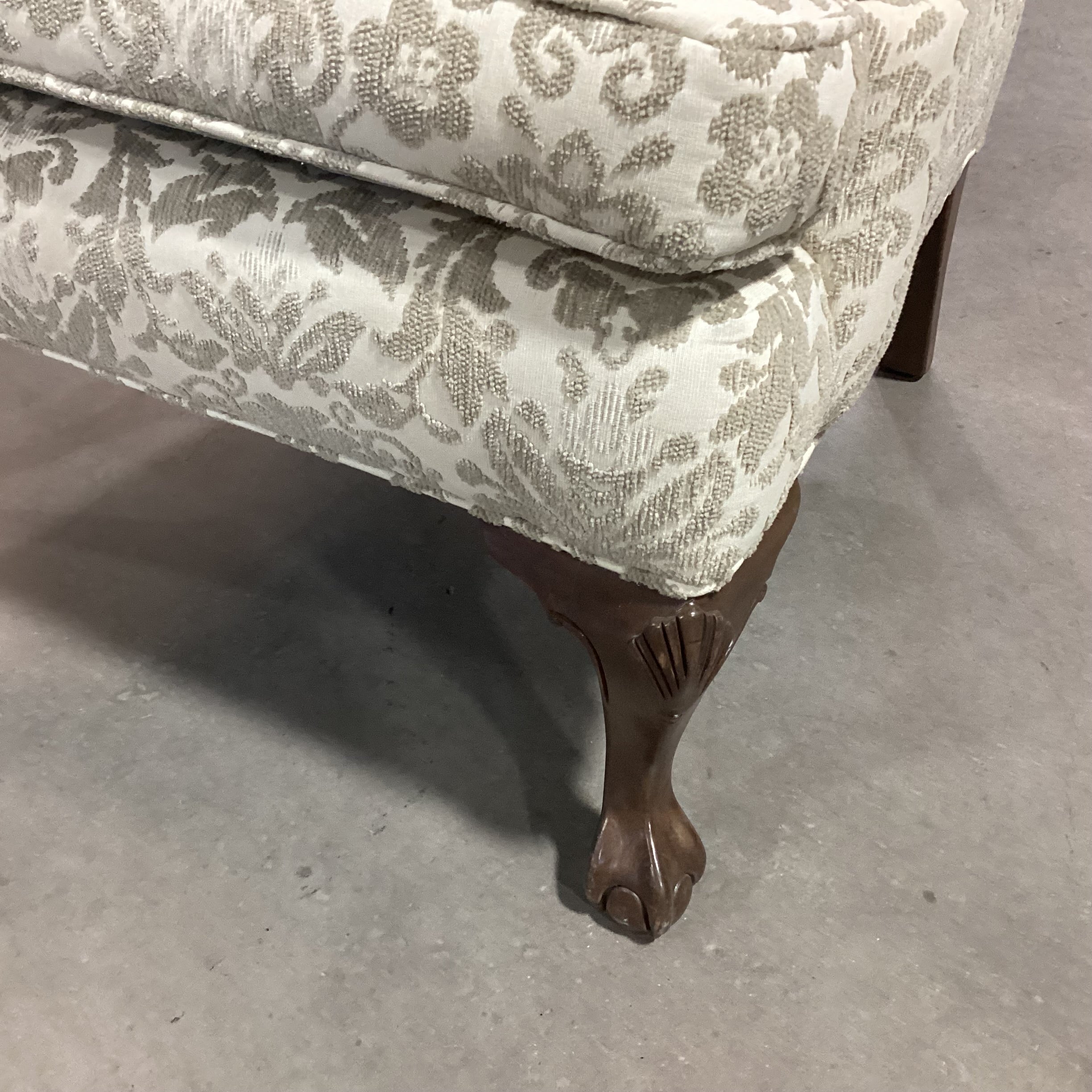 Sickles Custom Upholstery Cream & Raised Taupe Floral with Ottoman Wing Chair 33"x 34"x 43"