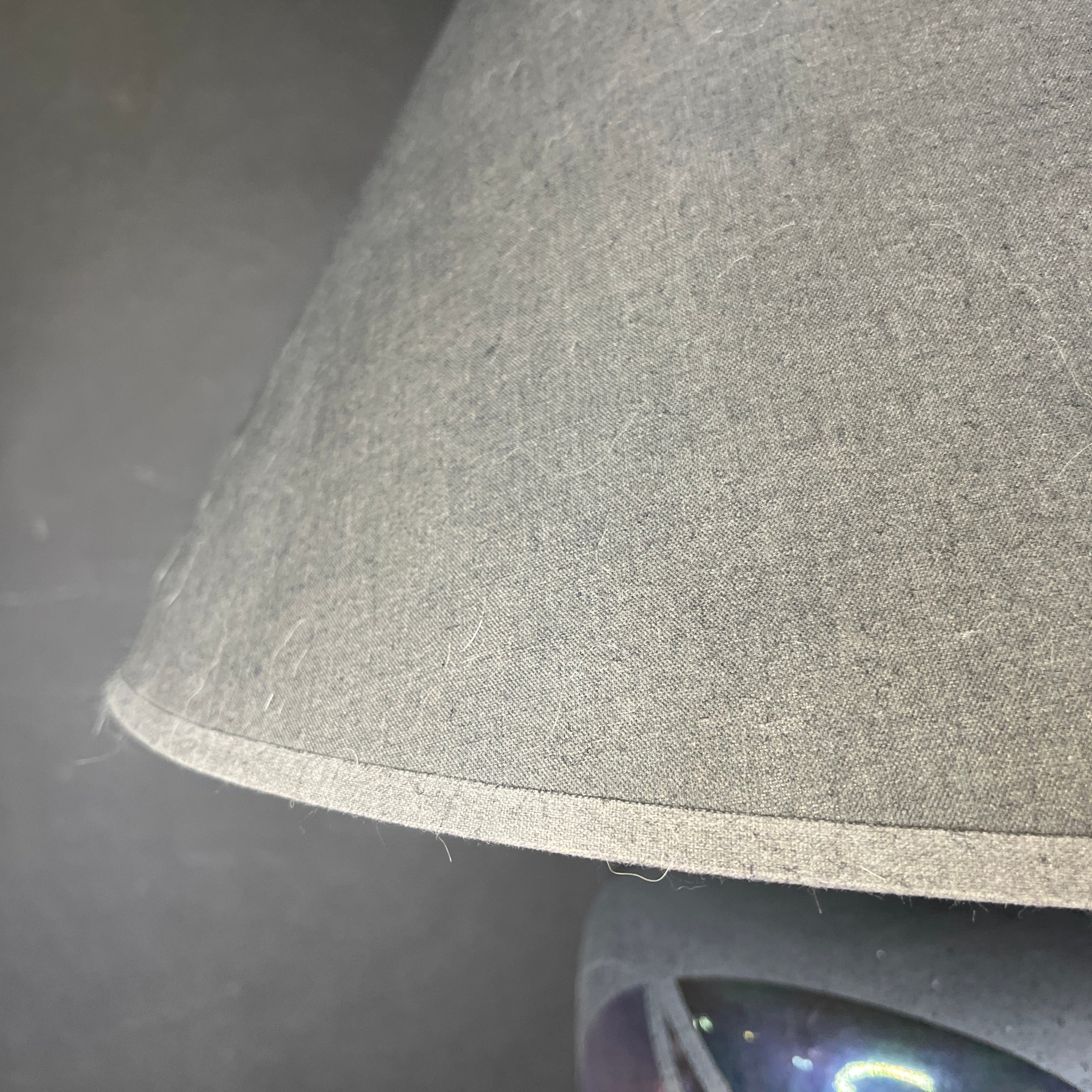 Casual Lamps 88’ Post Modern Style Iridescent and Speckled Black/Gray Geometric Pottery with Shade Table Lamp 19.5” Diameter @ Shade x 38”