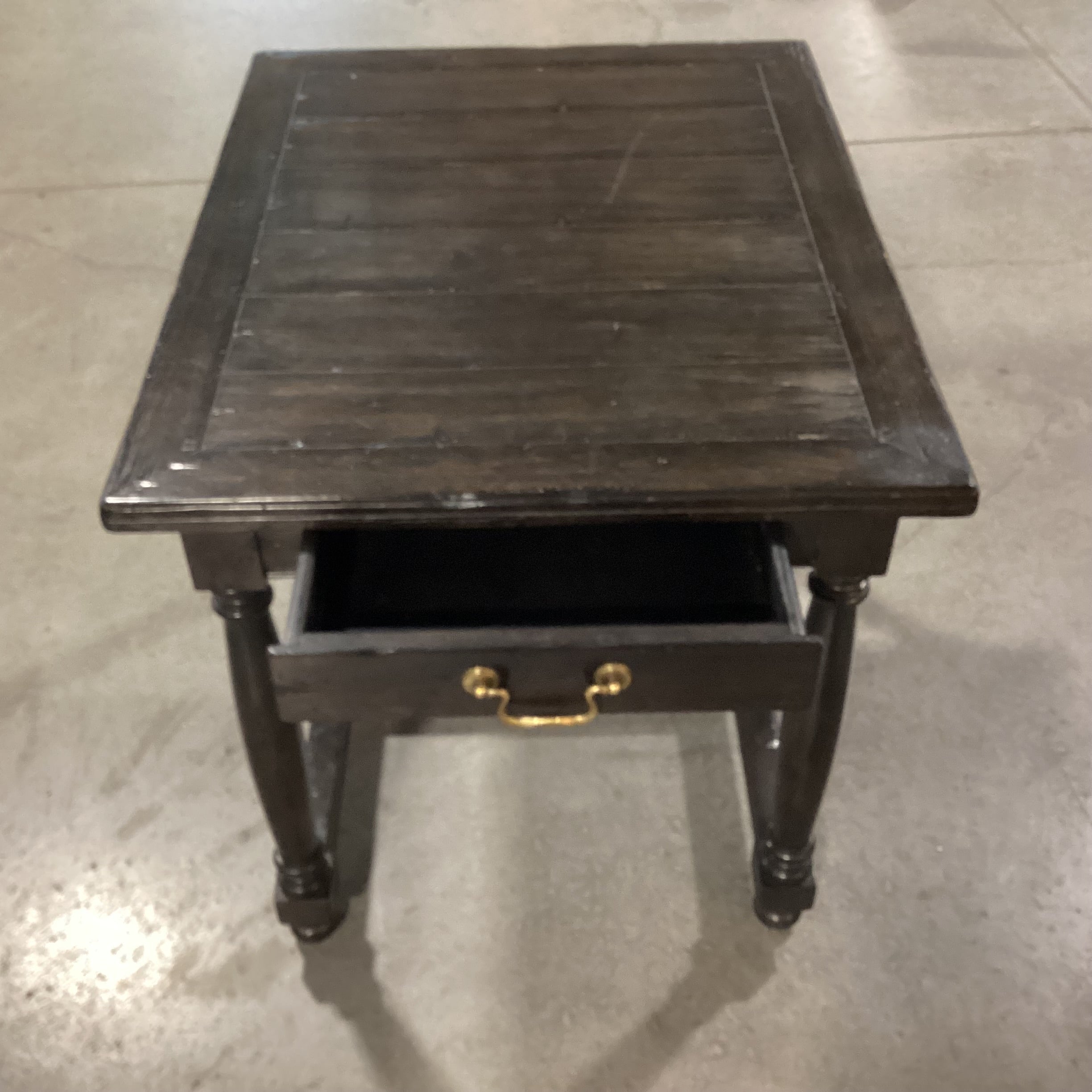Dark Finish Distressed Wood 1 Drawer End Table 24"x 30"x 25.5"