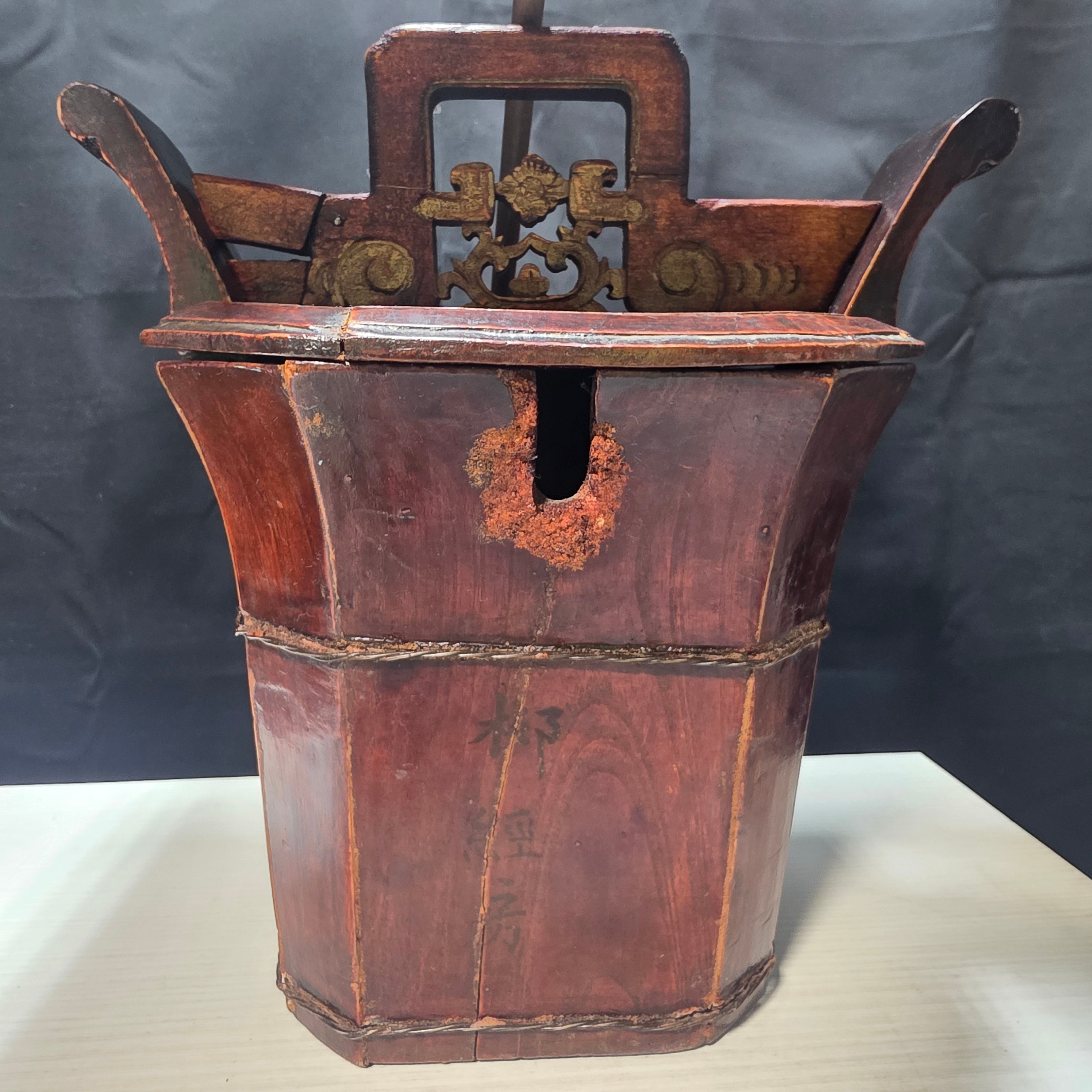 Antique Chinese Rice / Water Bucket Turned Into a Lamp 11.5"x9"x23.5"