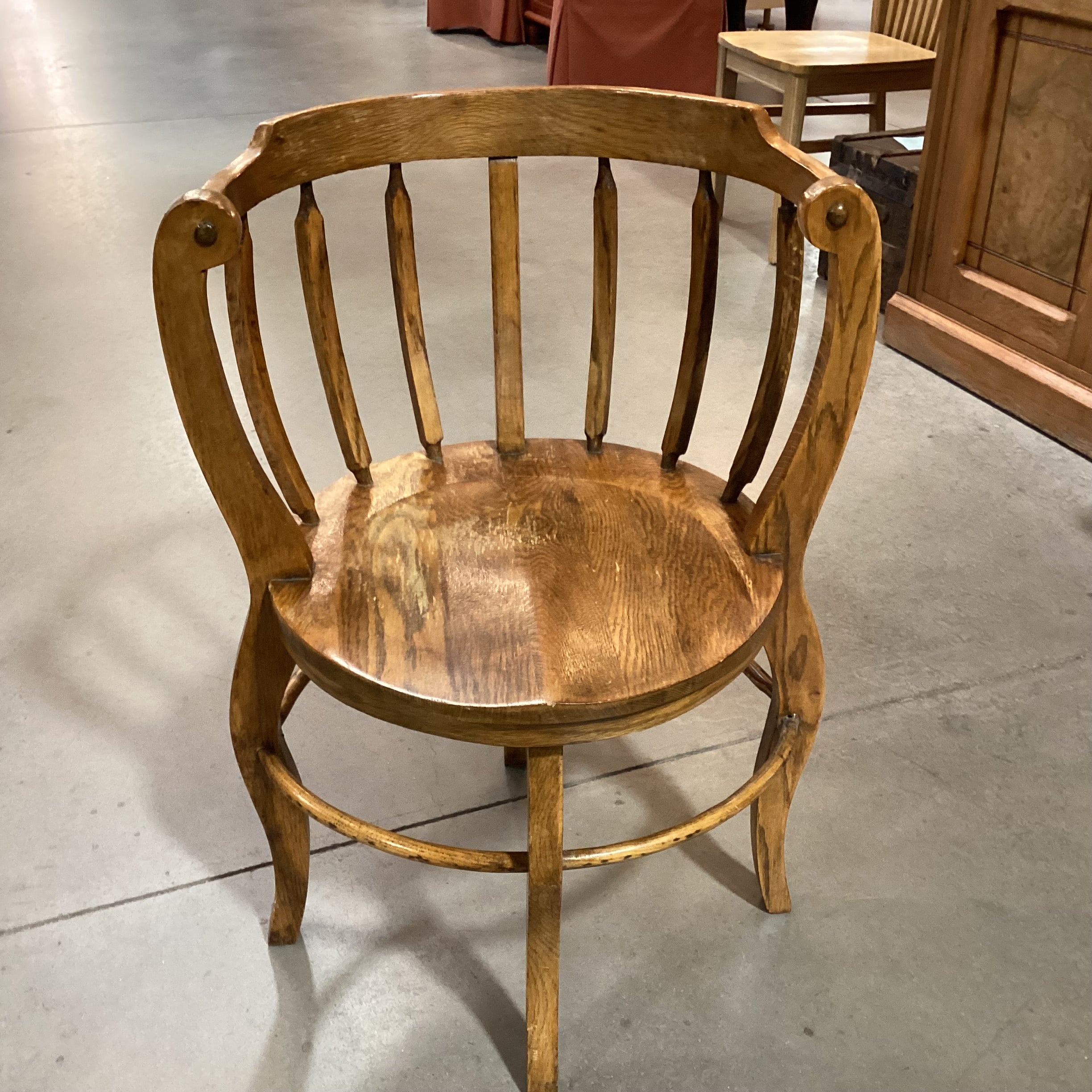 Antique Round Barrel Back Spindle Chair 20" Diameter x 30.5"