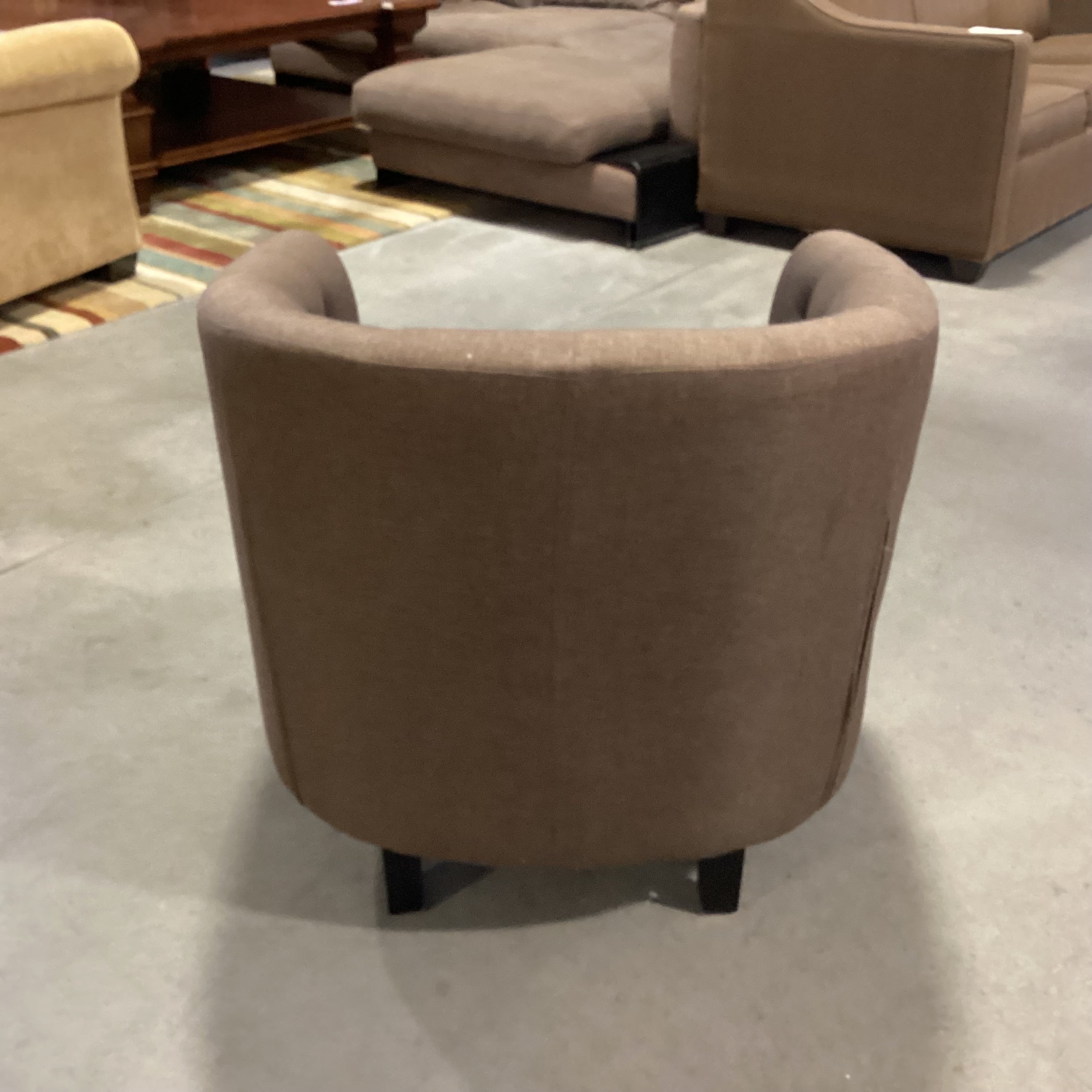 Brown Linen Button Tufted Barrel Chair 30"x 28"x 30"