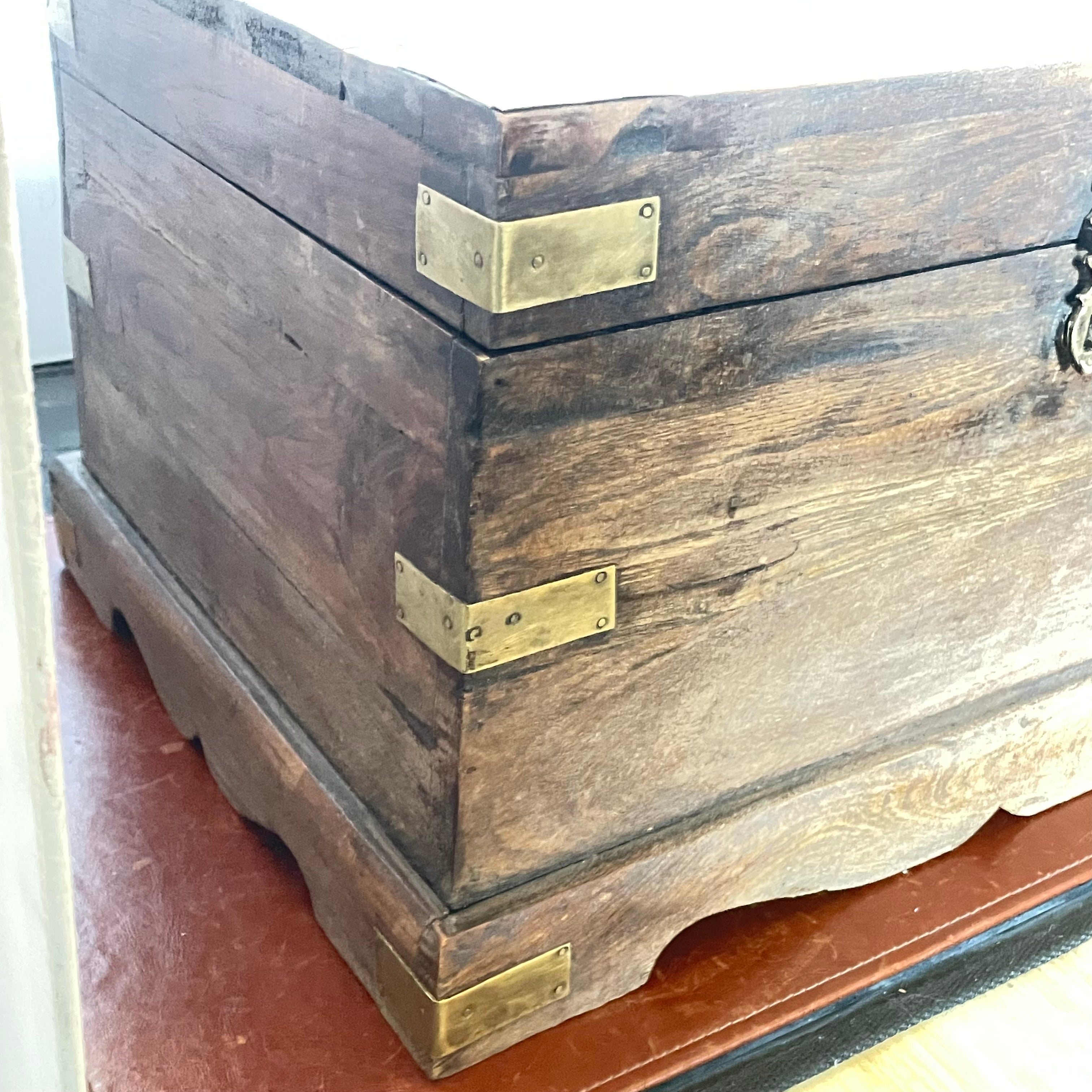 Antique Handcrafted Wood with Brass Hardware Campaign Chest, 16"x 11.25"x 10"