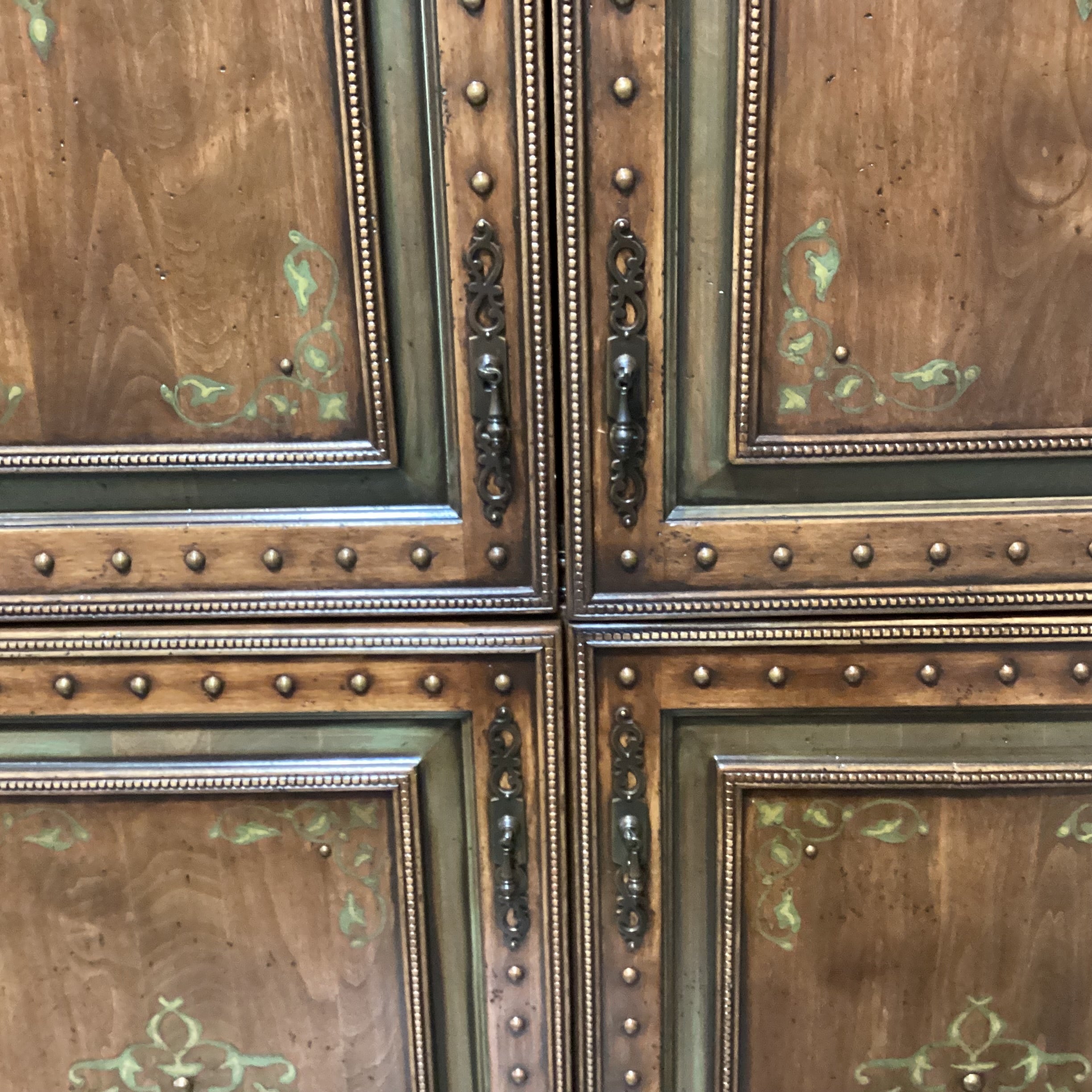 Carved Detail with Nailhead & Painted Design 4 Door Armoire