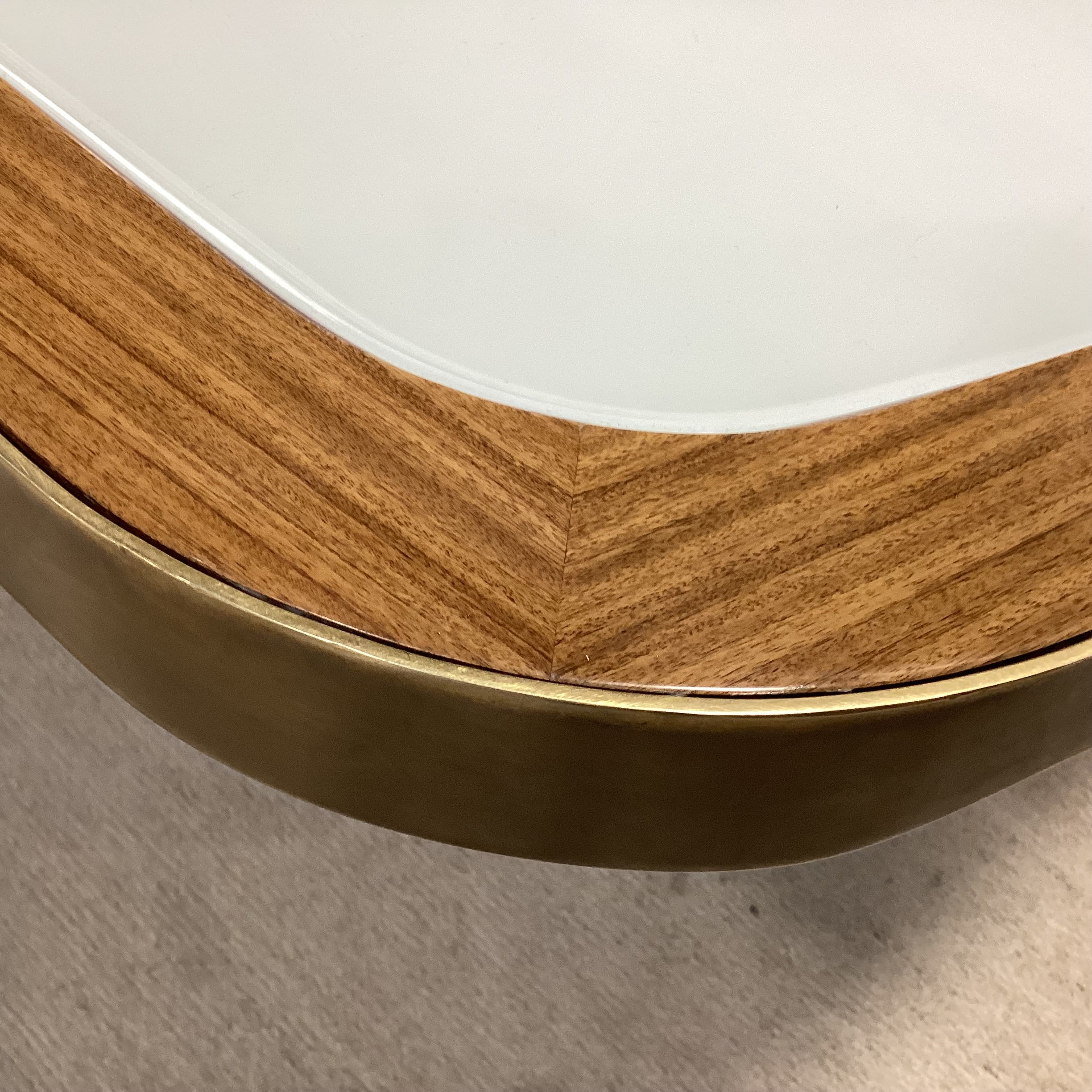 Custom Wood Veneer Brass White Lacquer & Glass Top Dining Table 66"x 66"x 29"