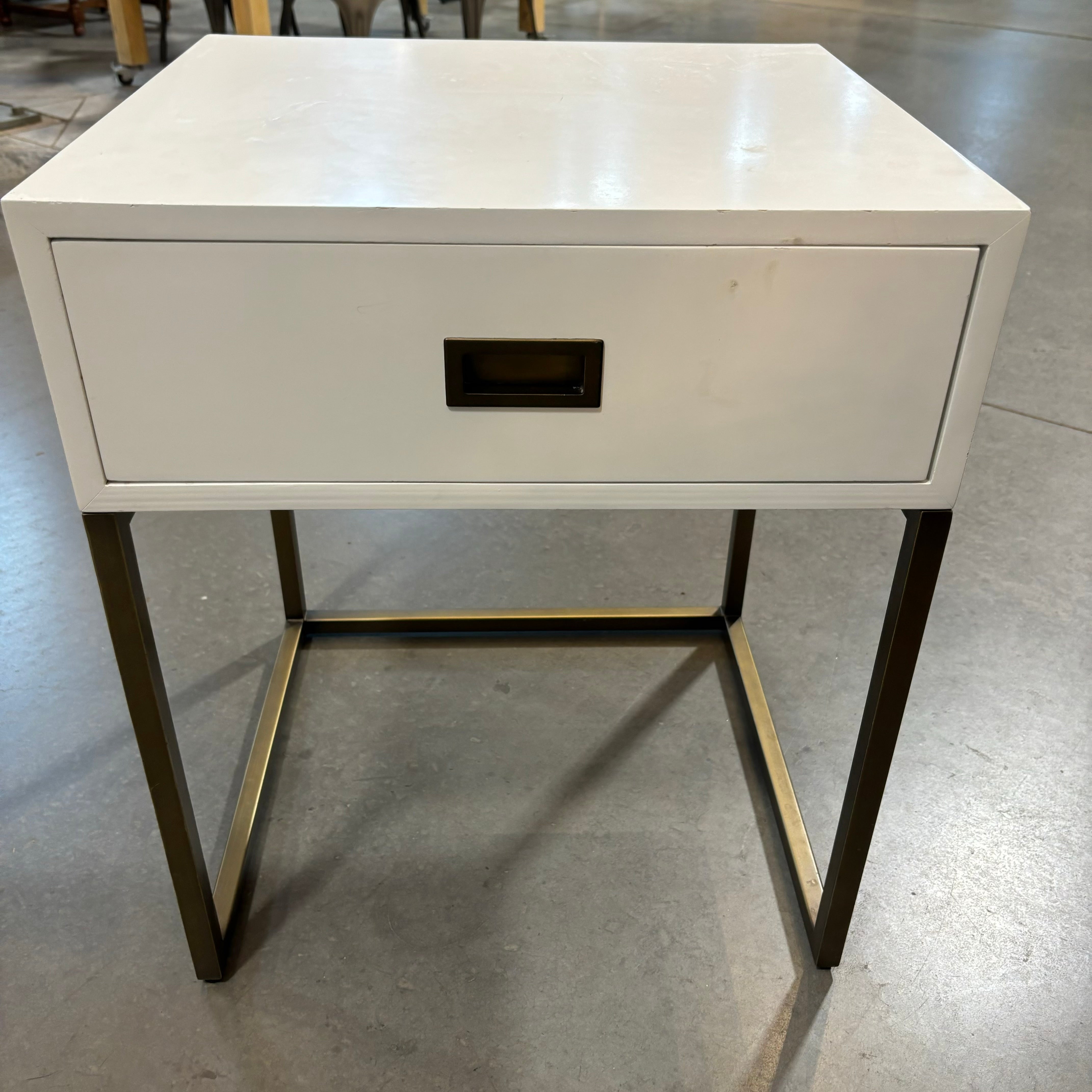 Restoration Hardware Teen Waxed White Finish & Metal 1 Drawer Nightstand 20"x 18"x 24"