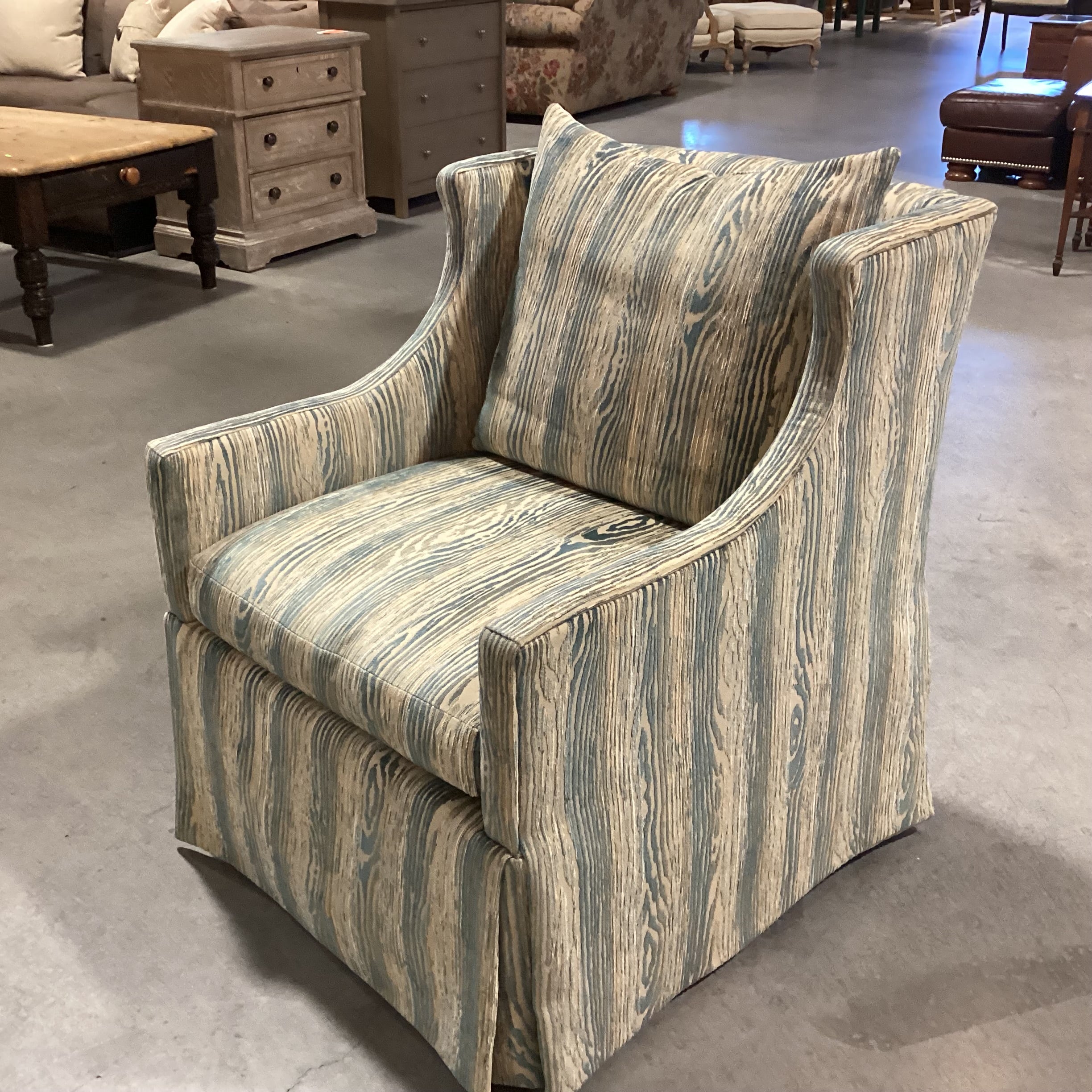 Stanford Furniture Blue & Gold Texture Woven Design Slope Arm Swivel Chair 29"x 34"x 36"