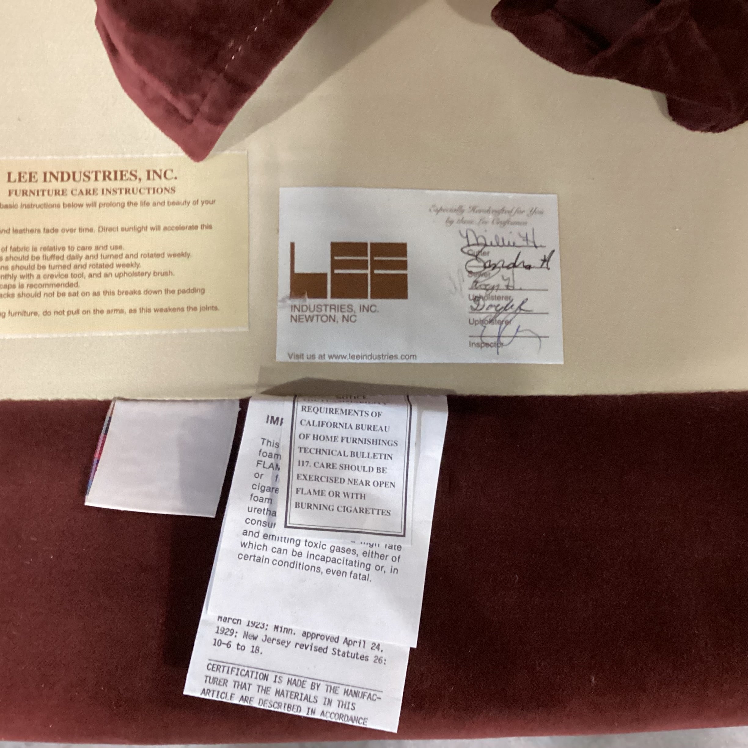 Lee Industries Claret Velvet Down Mix Chair 33"x 38"x 29"