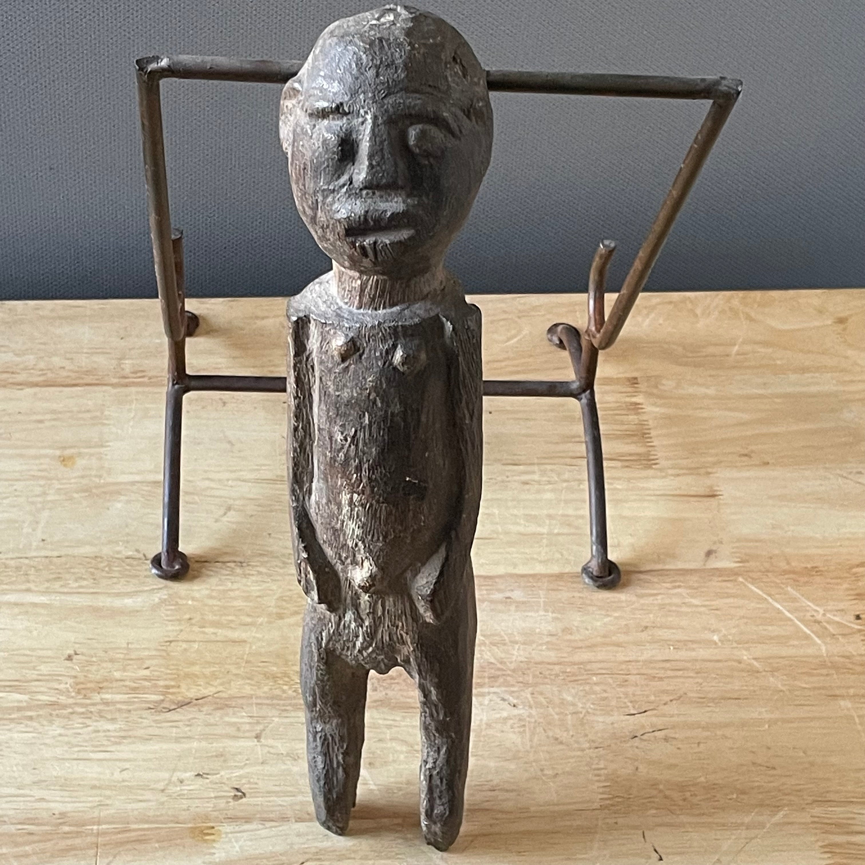 Antique West African Primitive Hand Carved Wood Lobi Bateba Phuwe Shrine Protection Figurine, 3.25"x 14"