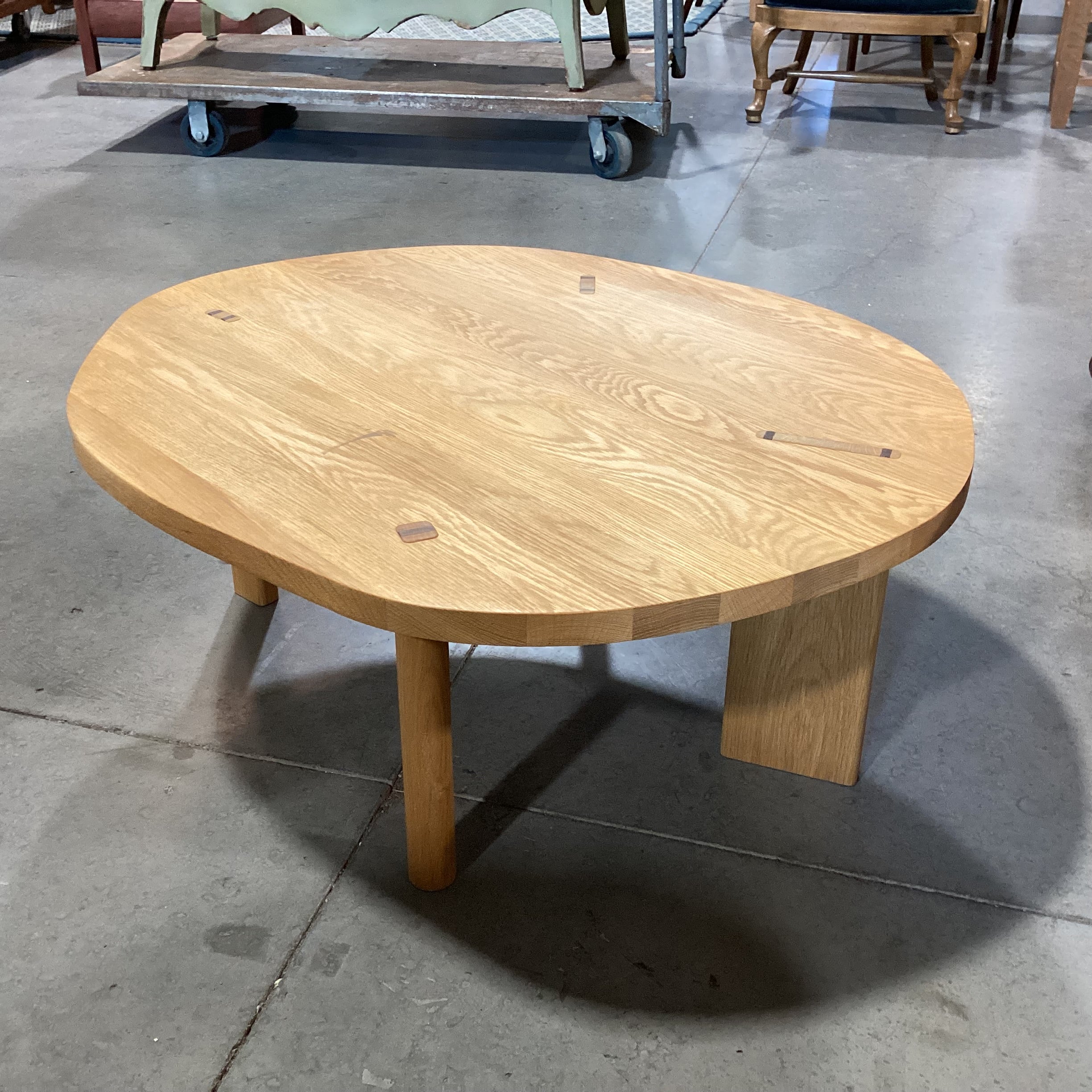 Solid Oak with Leg Knotched Detail Coffee Table 37"x 32"x 15"