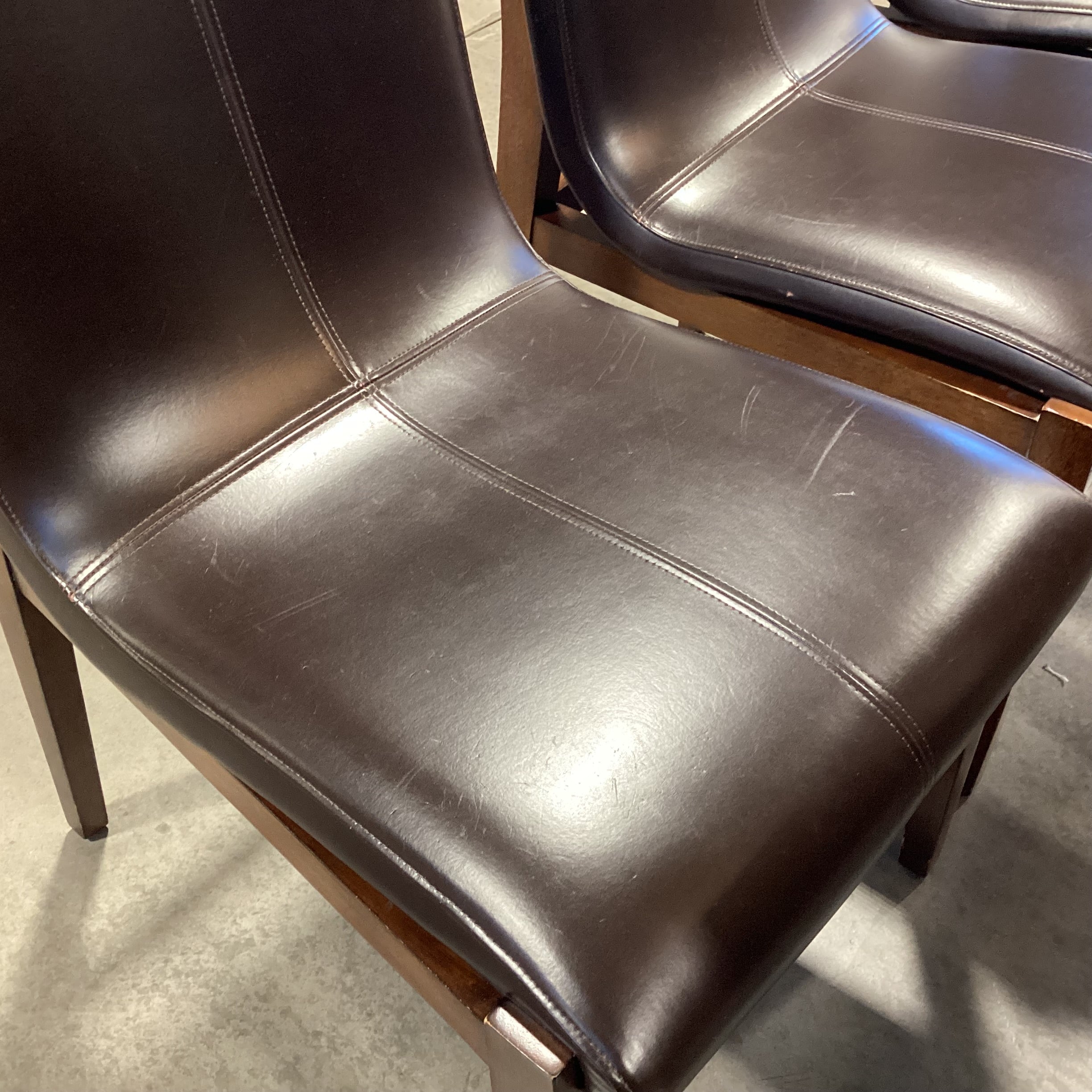 SET of 6 Brownstone Mid Century Style Chocolate Leather & Wood Dining Chairs 21"x 25"x 37"